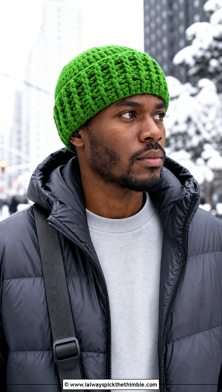Chunky Crochet Skull Cap With Puffer Jacket And Joggers - 20 Mens Crochet Skull Cap outfit ideas
