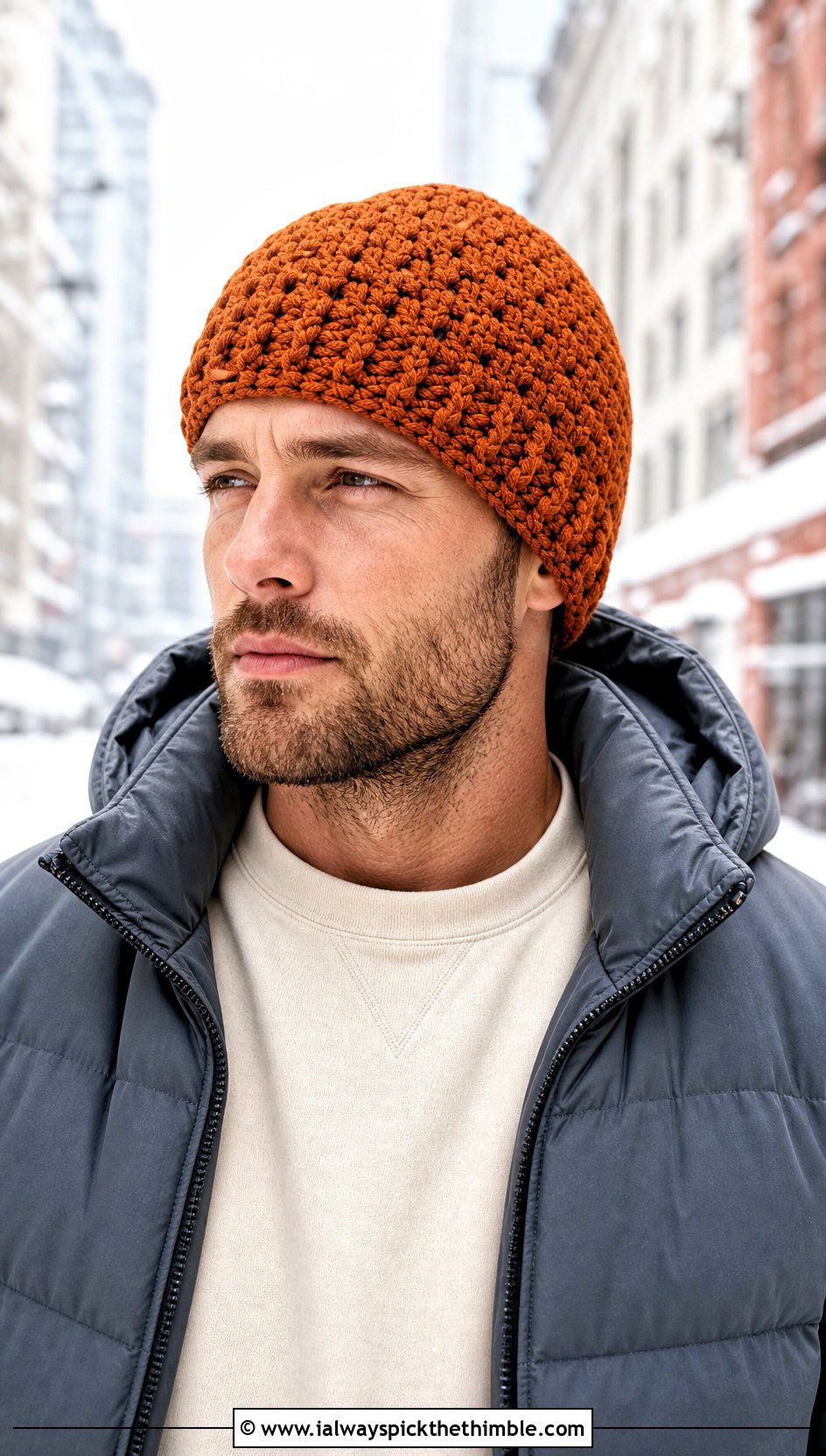 Chunky Crochet Skull Cap With Puffer Jacket - 20 Crochet Skull Cap For Men outfit ideas