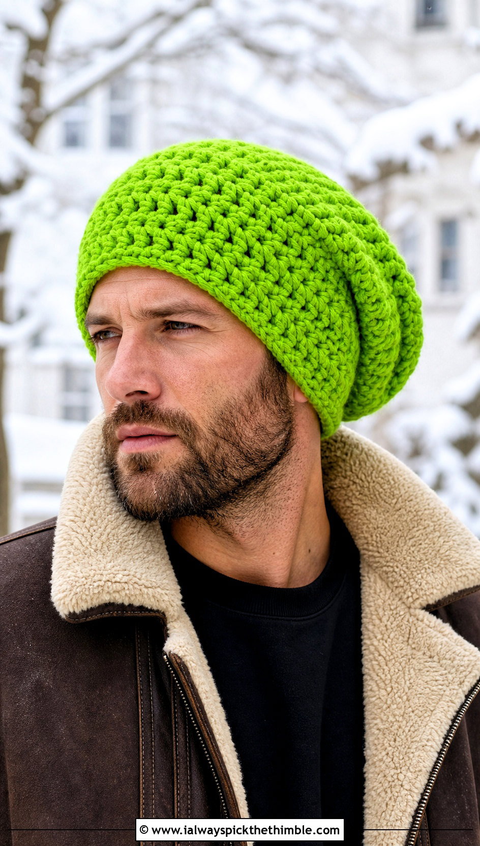 Chunky Crochet Slouchy Beanie With Shearling Jacket - 25 Crochet Slouchy Hat Mens Slouch Beanie outfit ideas