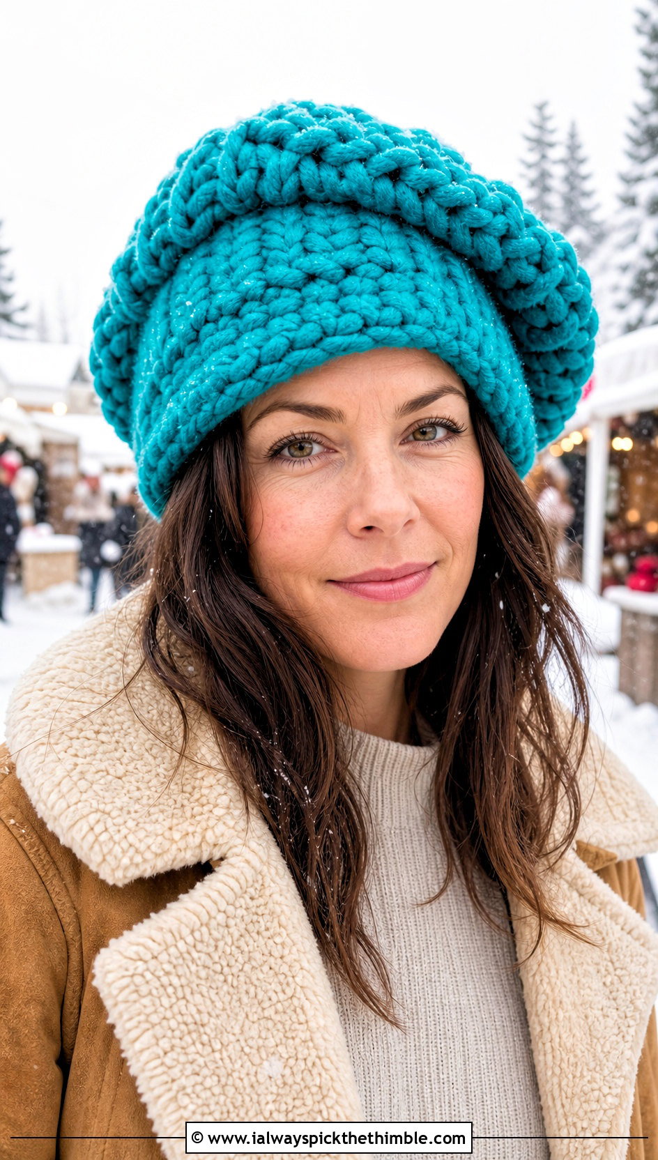 Chunky Crochet Slouchy Hat With Shearling Jacket And Corduroy Pants - 25 crochet slouchy hat outfit ideas