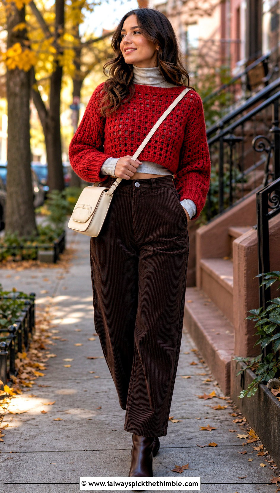 Chunky Crochet Sweater Crop Top With Layered Fall Basics - 20 quick crochet crop top outfit ideas