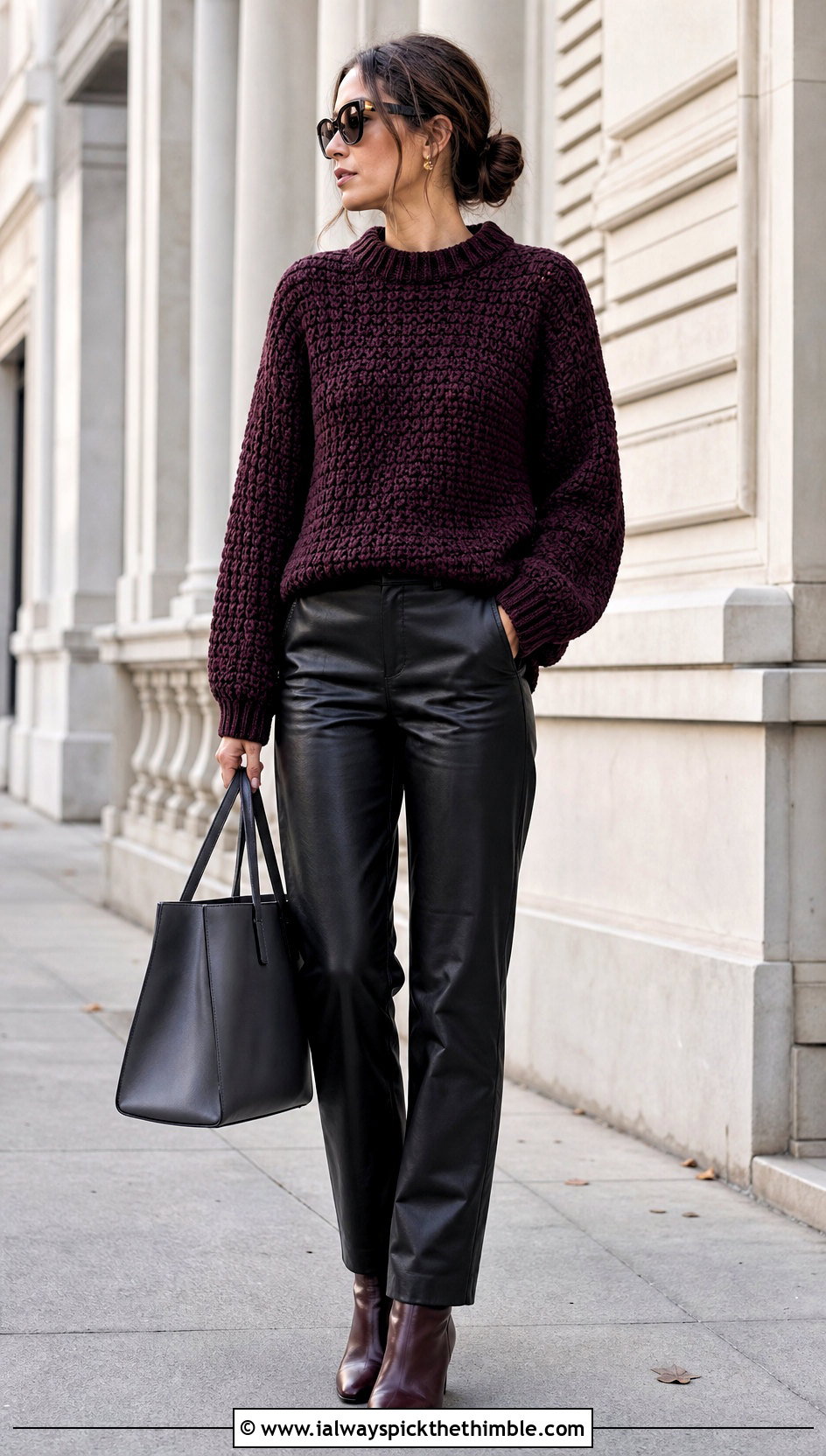 Chunky Crochet Sweater With Leather Pants - 20 unique crochet clothing and outfit ideas