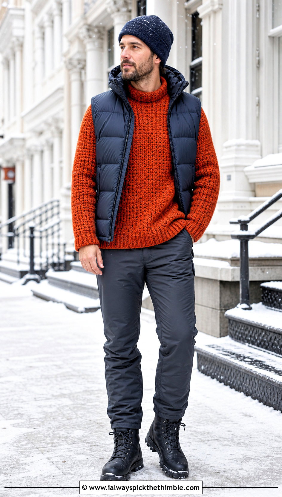 Chunky Crochet Sweater With Puffer Vest - 25 men crochet sweater outfit ideas