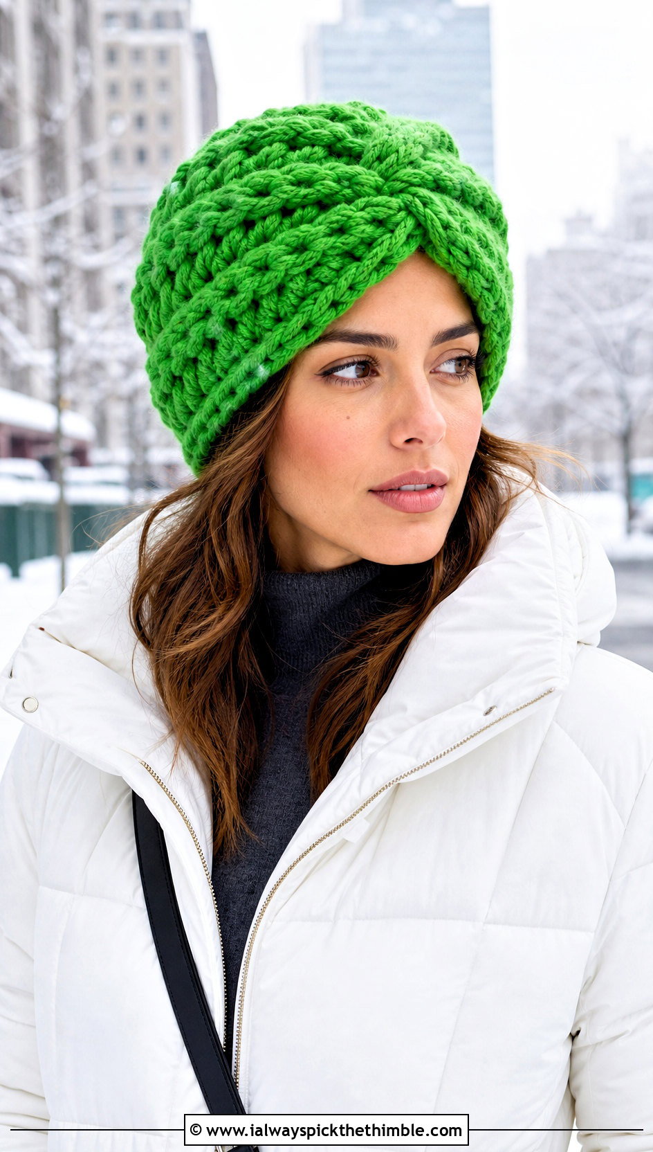 Chunky Crochet Turban Hat With Puffer Jacket And Leggings - 15 crochet turban style hat outfit ideas