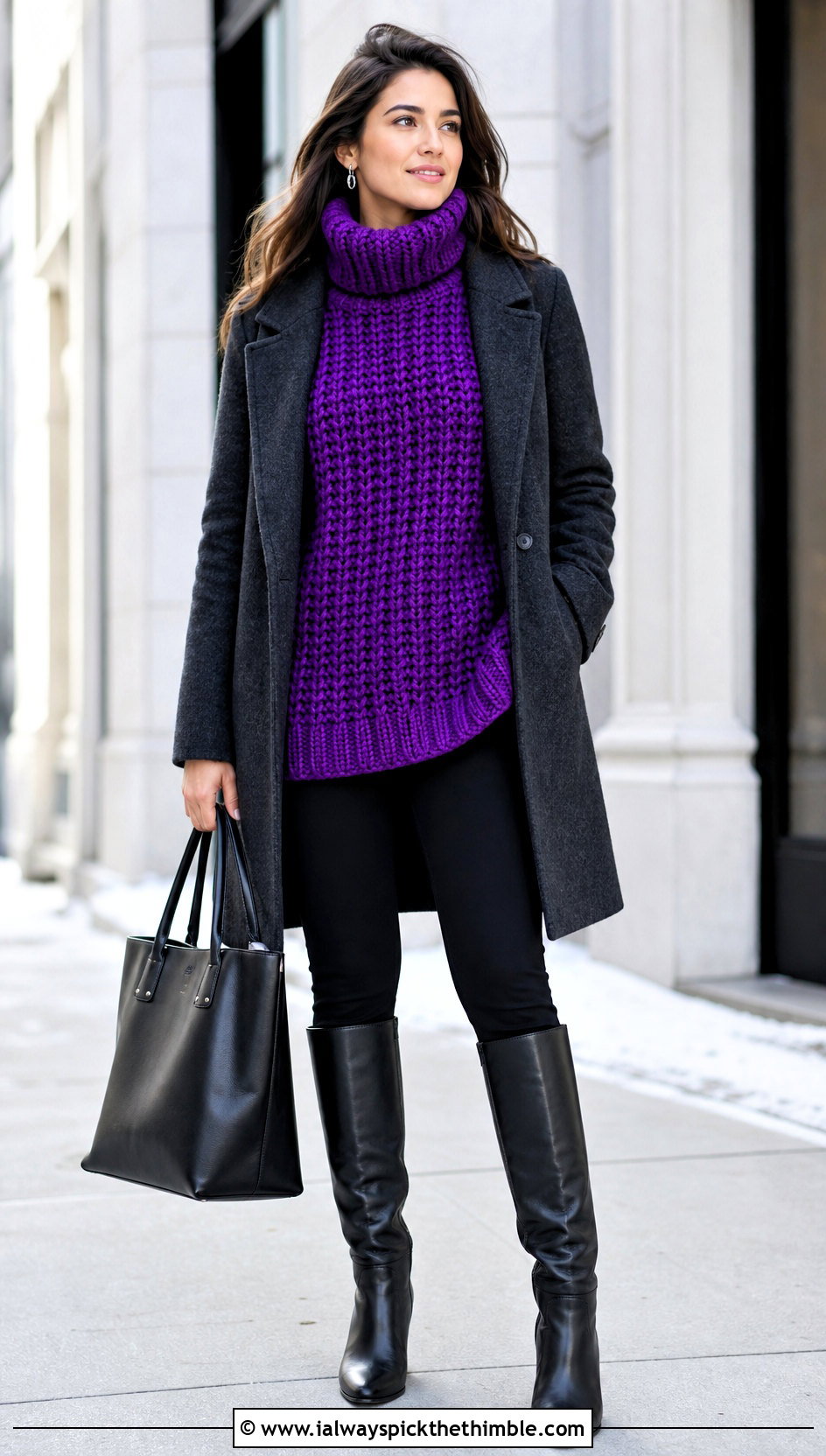Chunky Crochet Turtleneck Sweater With Leggings And Boots - 20 Easy Crochet Sweater For Women outfit ideas