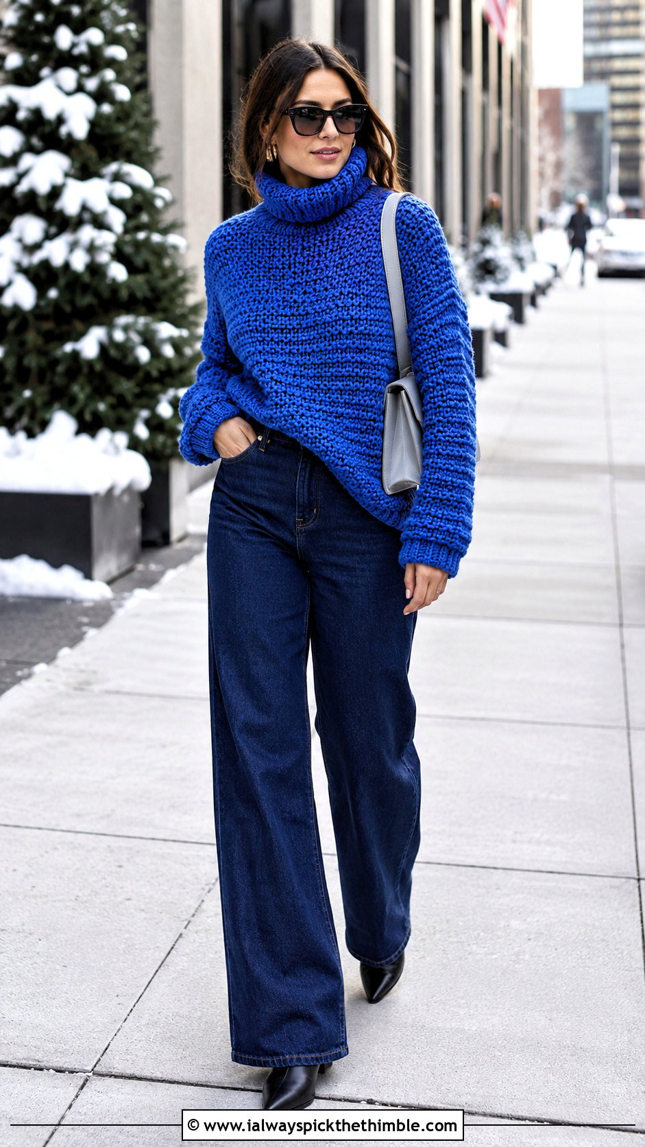 Chunky Crochet Turtleneck With Wide Leg Jeans - 25 crochet winter clothes and outfit ideas