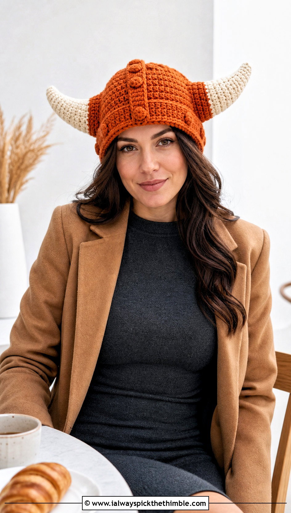 Chunky Crochet Viking Helmet With Sweater Dress - 25 crochet viking hat outfit ideas