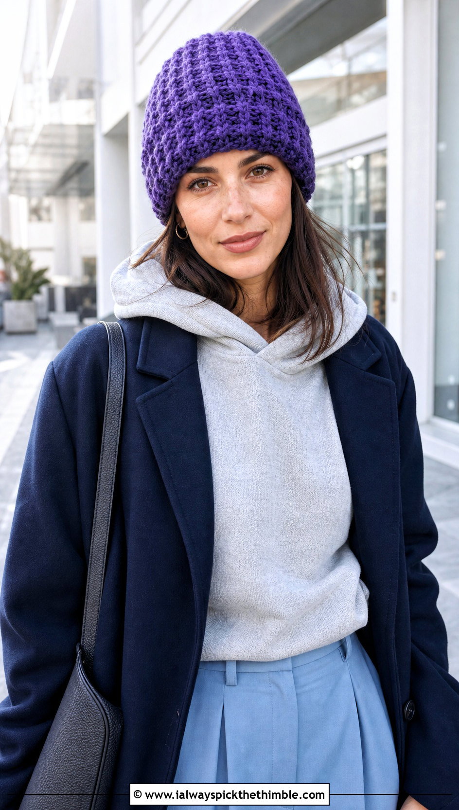 Chunky Crochet Waffle Stitch Beanie With Hoodie - 25 chunky crochet hat outfit ideas