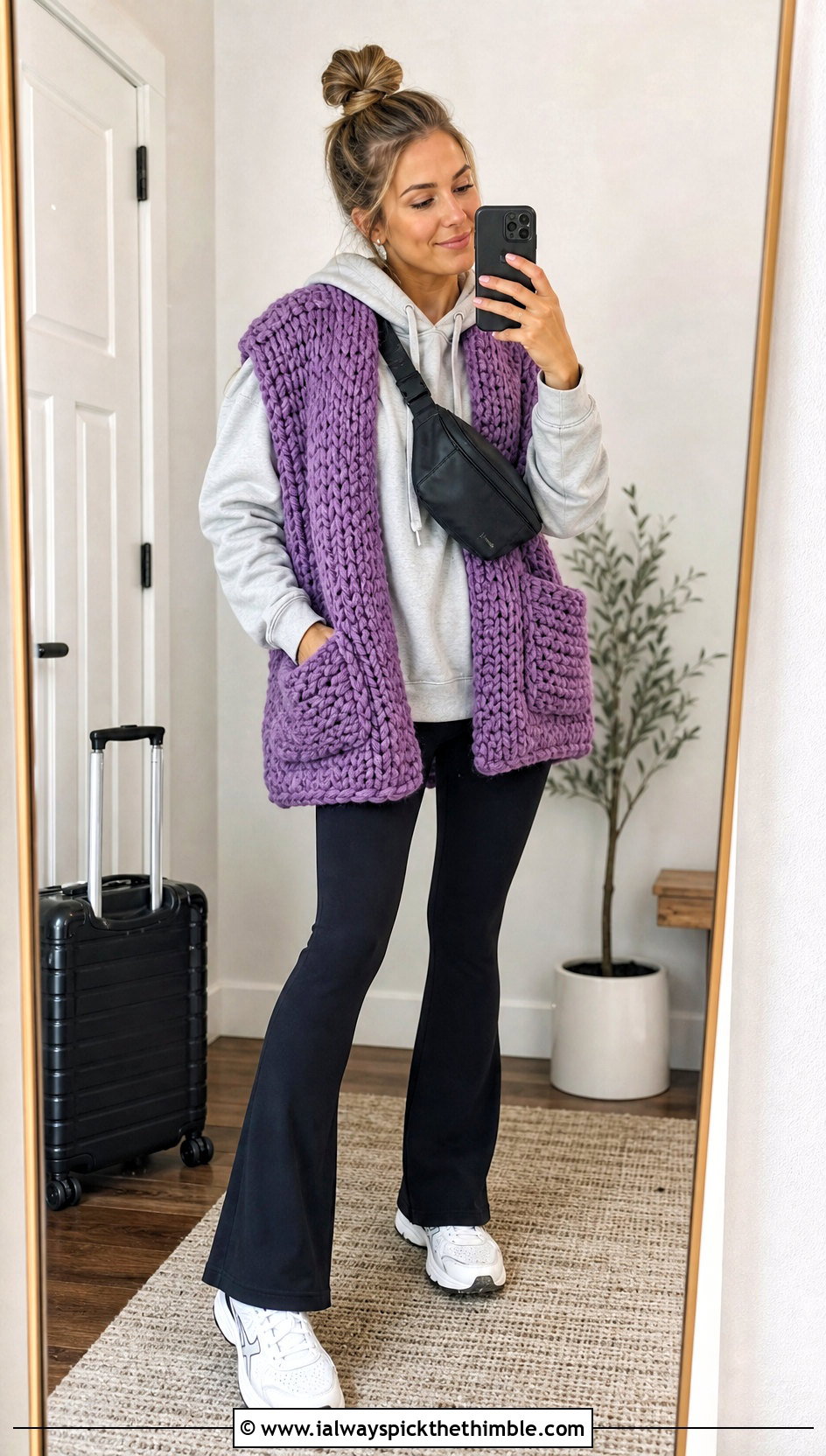 Chunky Crochet Waistcoat With Hoodie And Leggings - 20 ladies crochet waistcoat outfit ideas