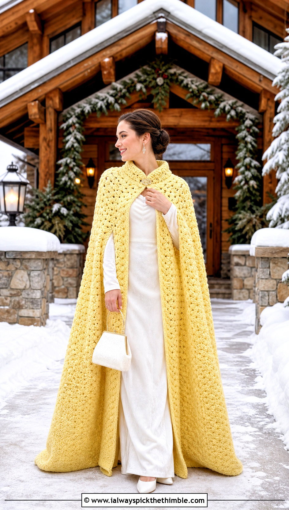 Chunky Crochet Wedding Cape With Velvet Bridal Gown - 20 Crochet Wedding Cape outfit ideas