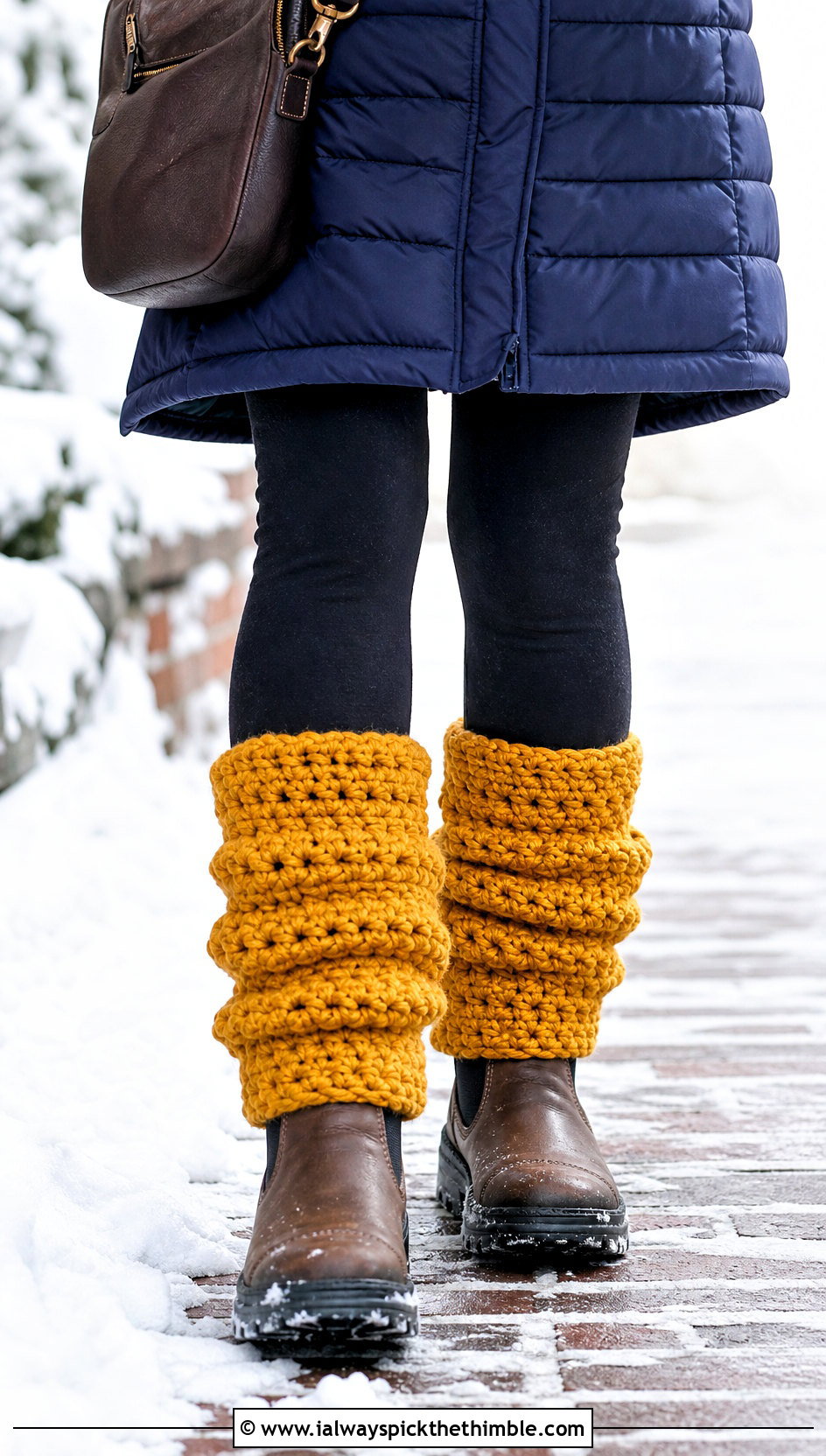 Chunky Crocheted Leg Warmers With Puffer Jacket And Boots - 25 Crocheted Leg Warmers outfit ideas