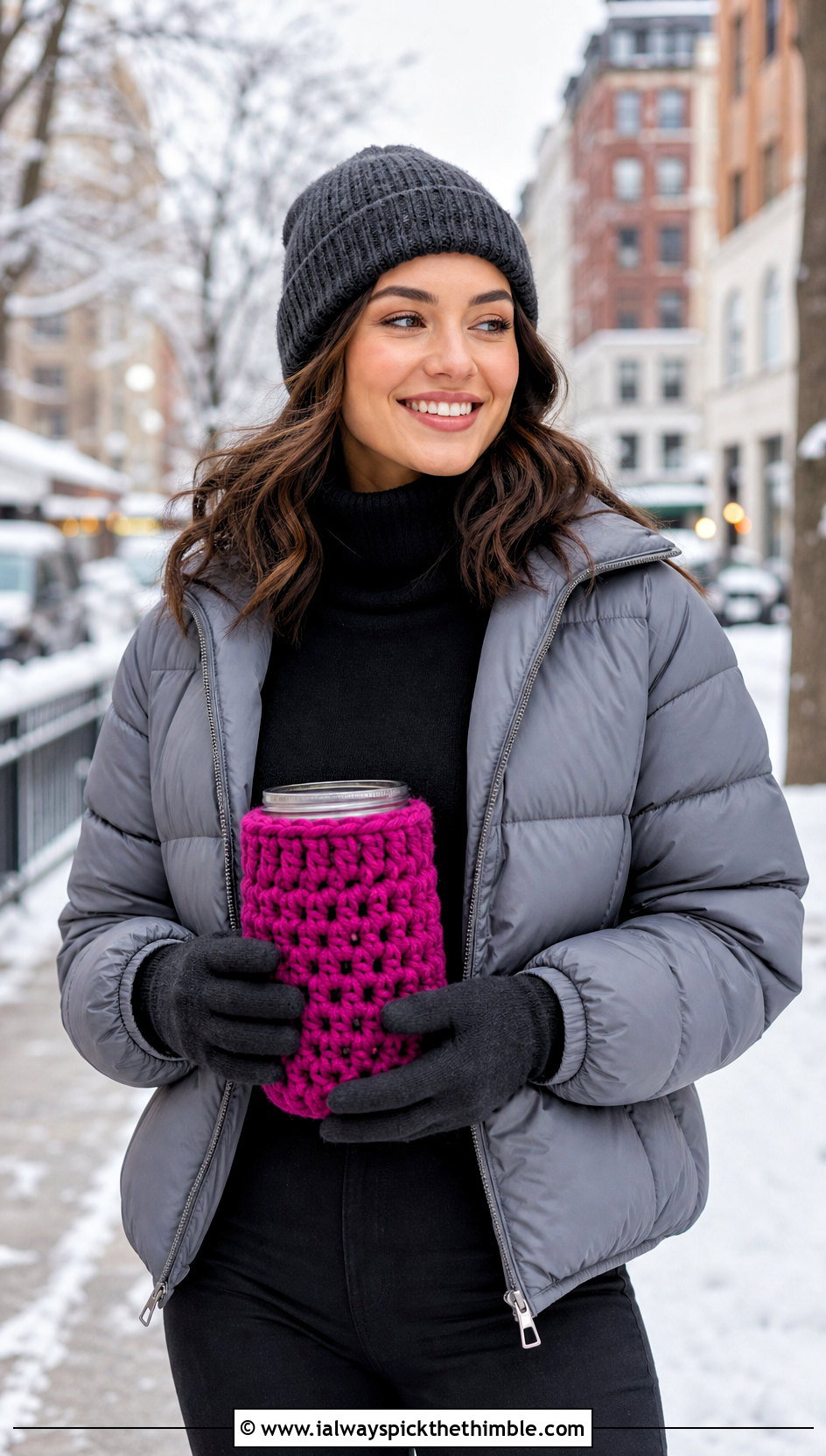 Chunky Cuff Crochet Mason Jar Sweater With Puffer Coat - 20 Crochet Mason Jar Sweater outfit ideas