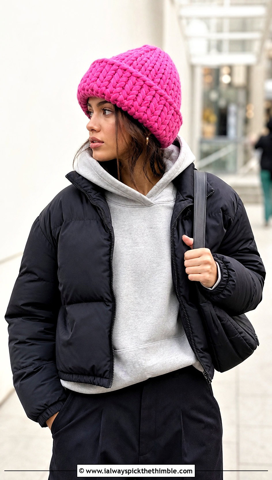 Chunky Cuffed Crochet Beanie With Hoodie And Cargo Pants - 15 Cuffed Crochet Beanie outfit ideas