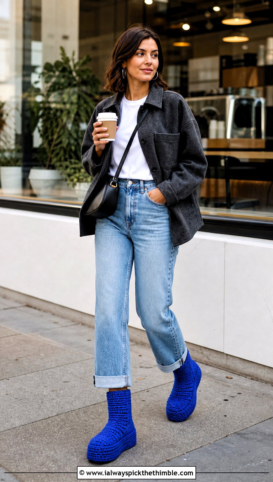 Chunky Cuffed Crochet Boots With Straight Leg Jeans - 15 ugg style crochet boots outfit ideas