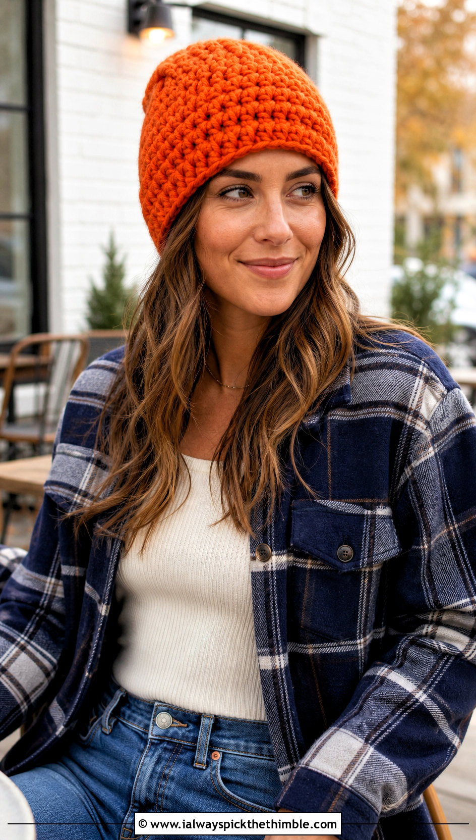 Chunky Double Crochet Beanie With Shacket And Flared Jeans - 25 double crochet beanie outfit ideas
