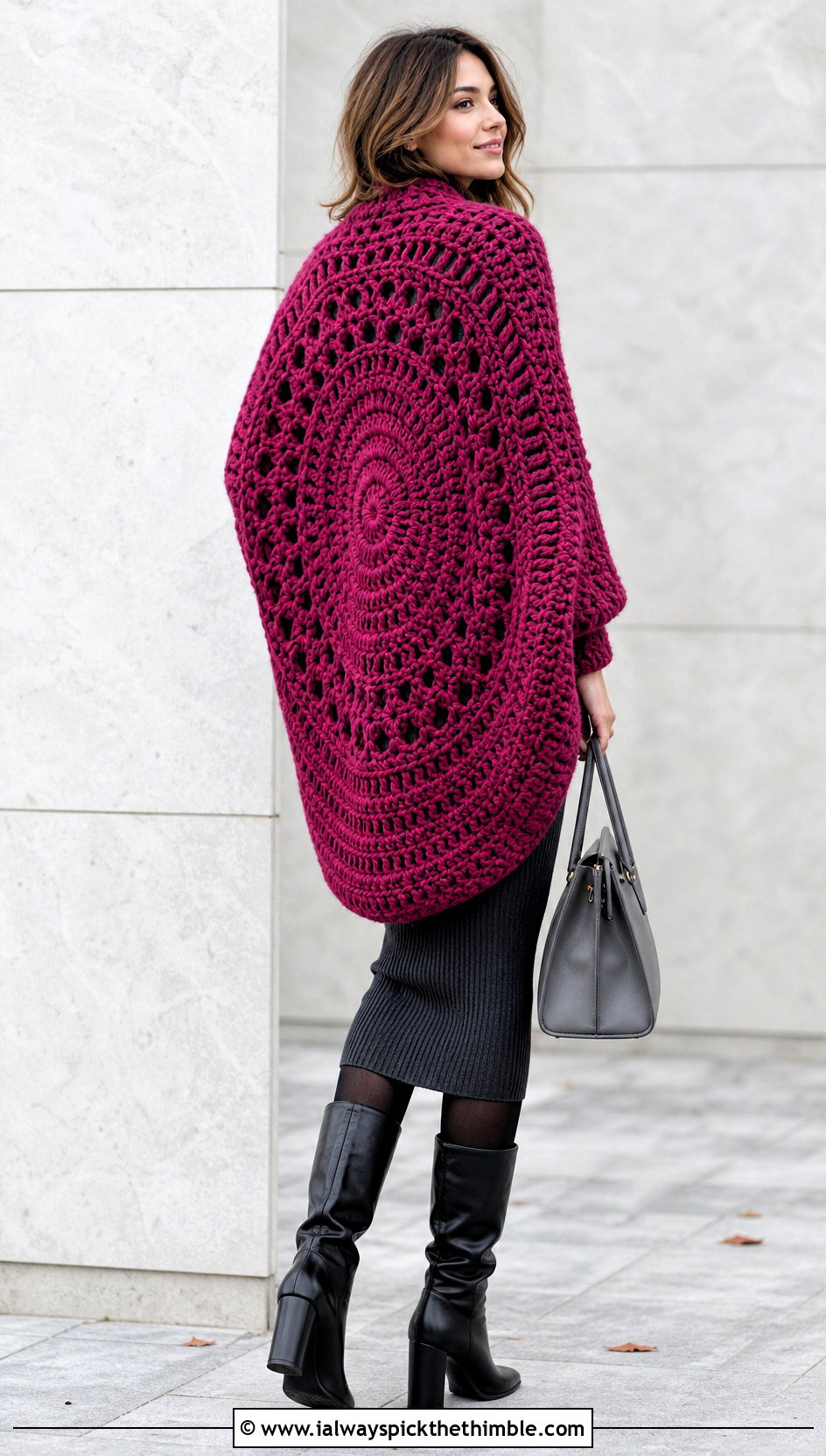 Chunky Dream Catcher Cocoon Cardigan With Knit Dress - 20 dream catcher crochet cardigan outfit ideas