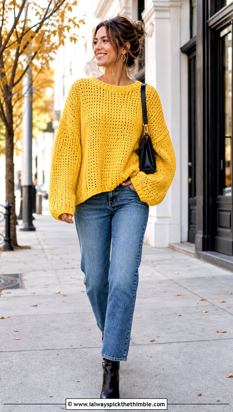 Chunky Drop Shoulder Crochet Sweater With Straight Jeans - 25 oversized crochet sweater outfit ideas