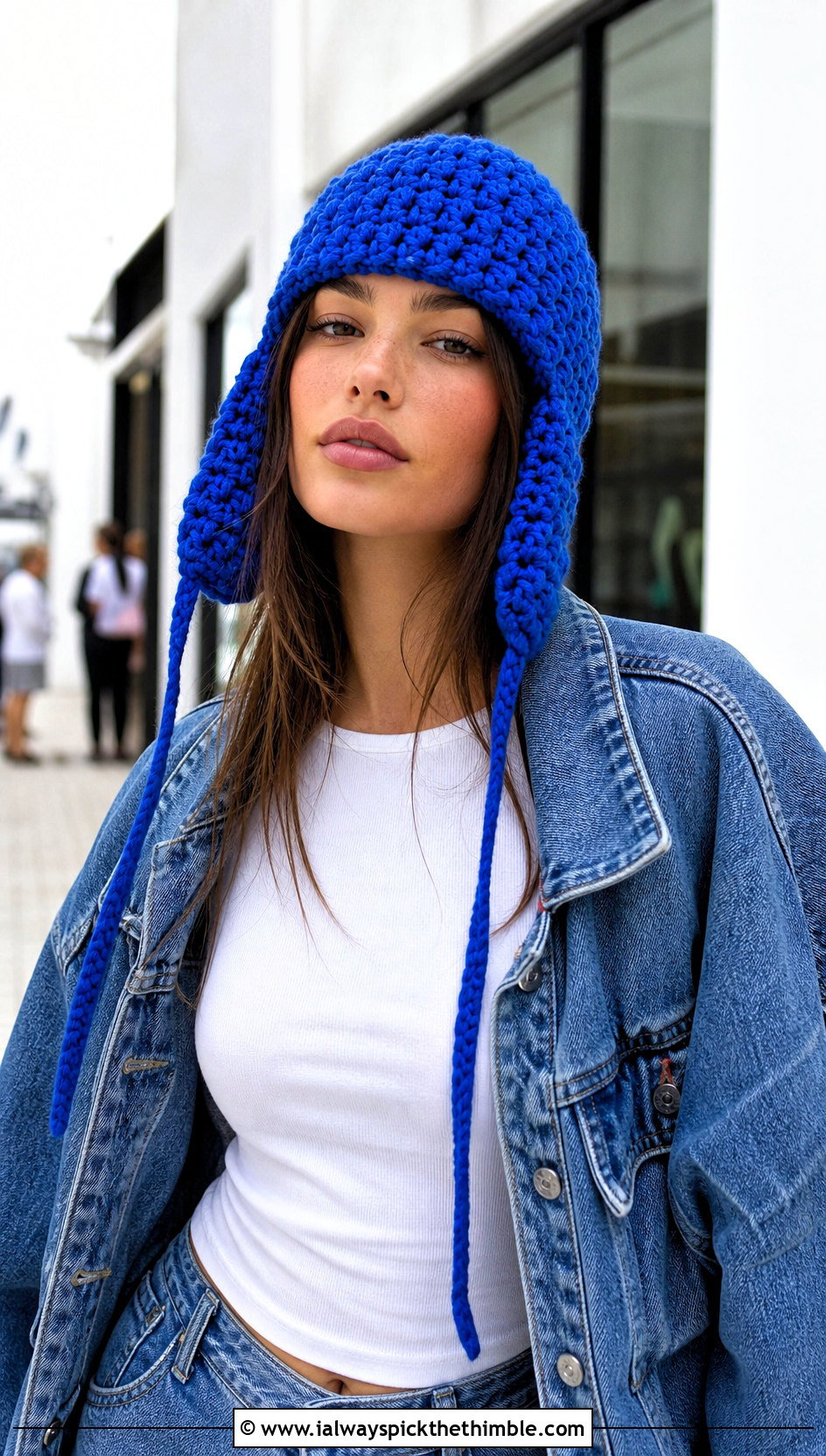 Chunky Earflap Crochet Trapper Hat With Denim Jacket - 25 Crochet Trapper Hat outfit ideas