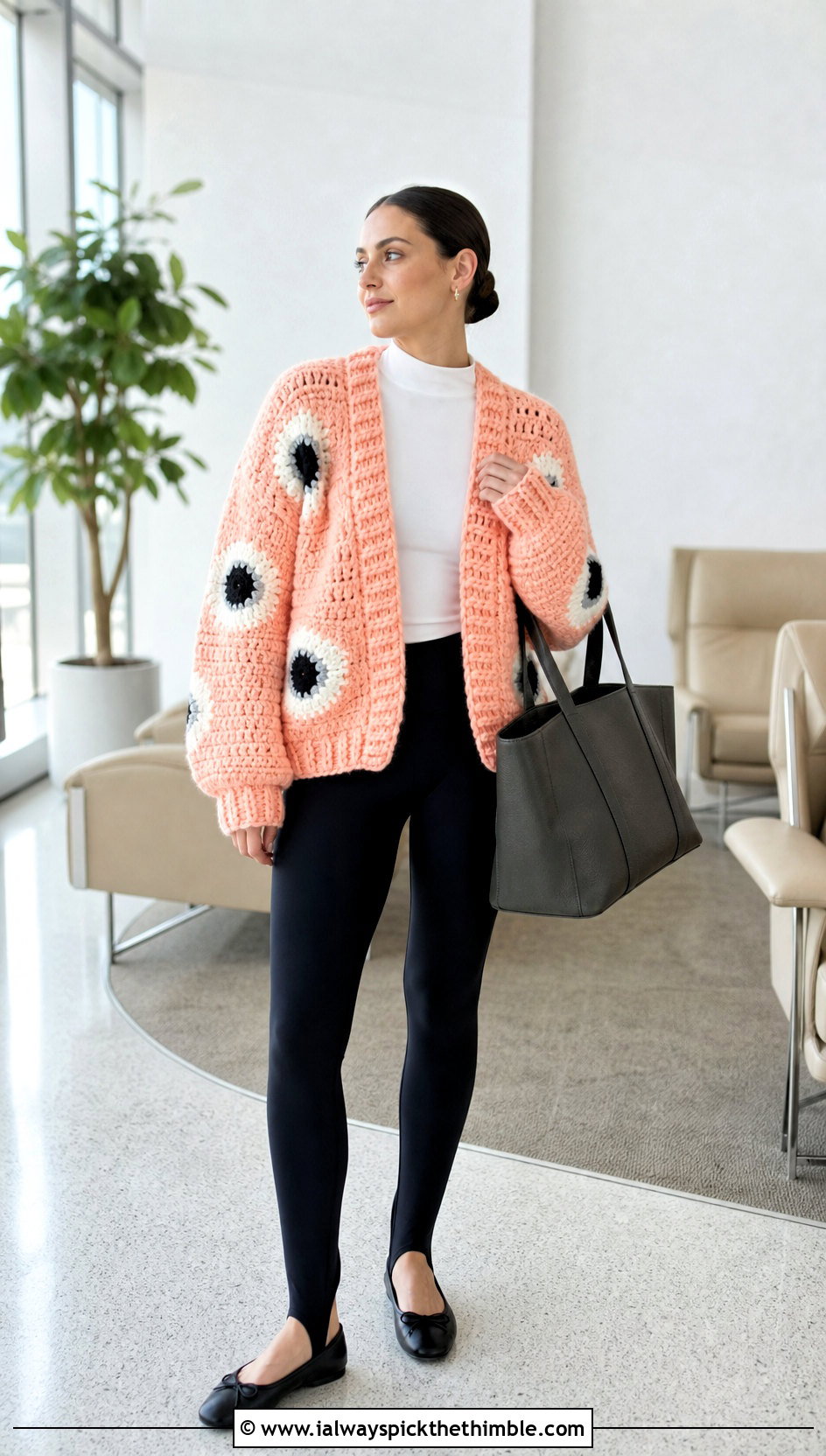 Chunky Eyeball Cardigan With Stirrup Leggings - 15 Crochet Eyeball Cardigan outfit ideas