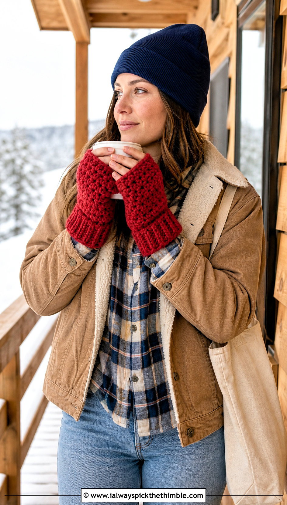 Chunky Fingerless Crochet Mitts With Cabin Outfit - 20 fingerless crochet gloves outfit ideas