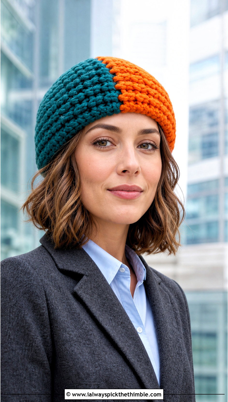 Chunky Fisherman Split Color Crochet Beanie With Wool Blazer - 15 Split Color Crochet Beanie outfit ideas