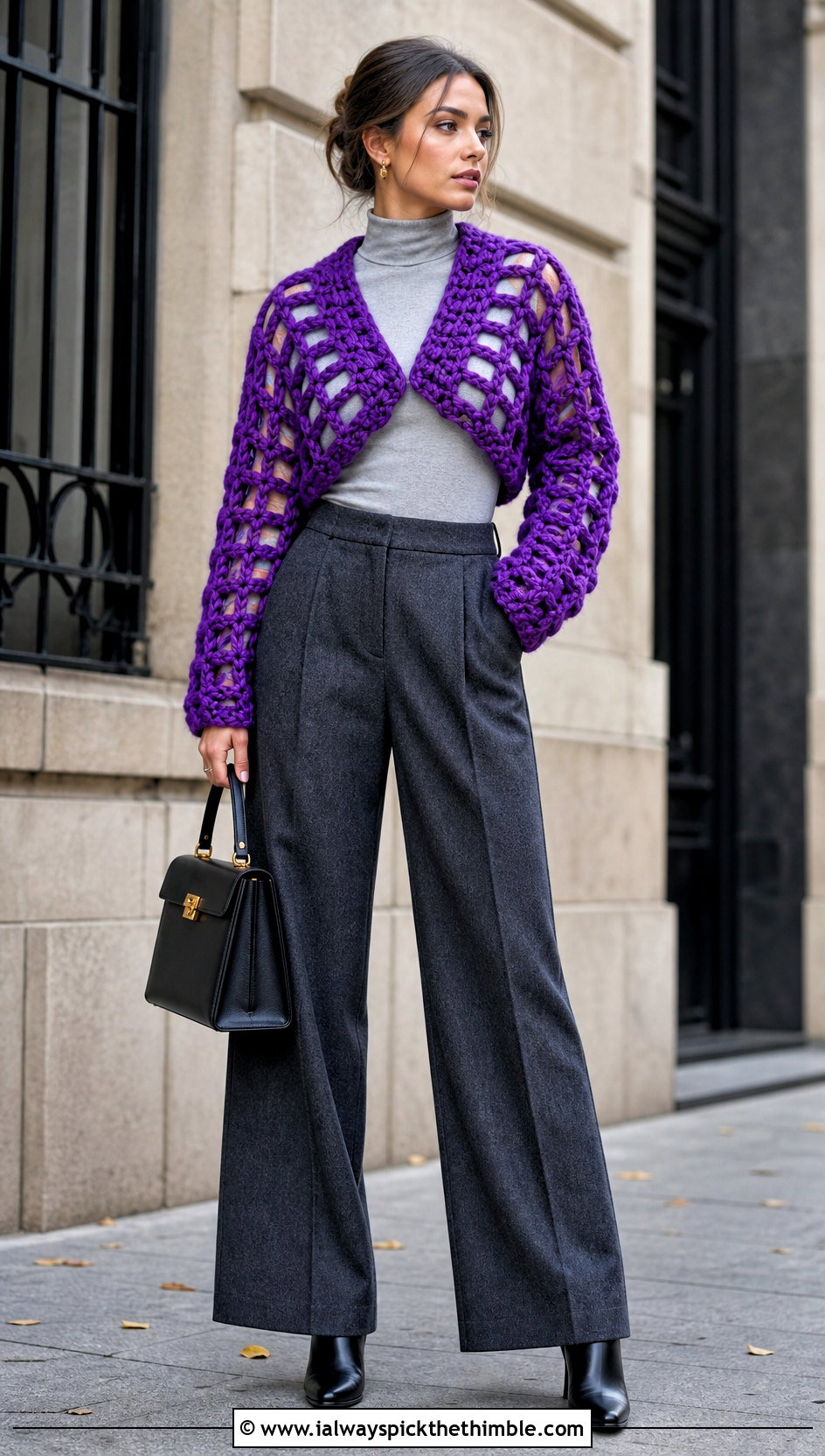 Chunky Fishnet Crochet Bolero With Turtleneck - 20 Fishnet Crochet Bolero outfit ideas