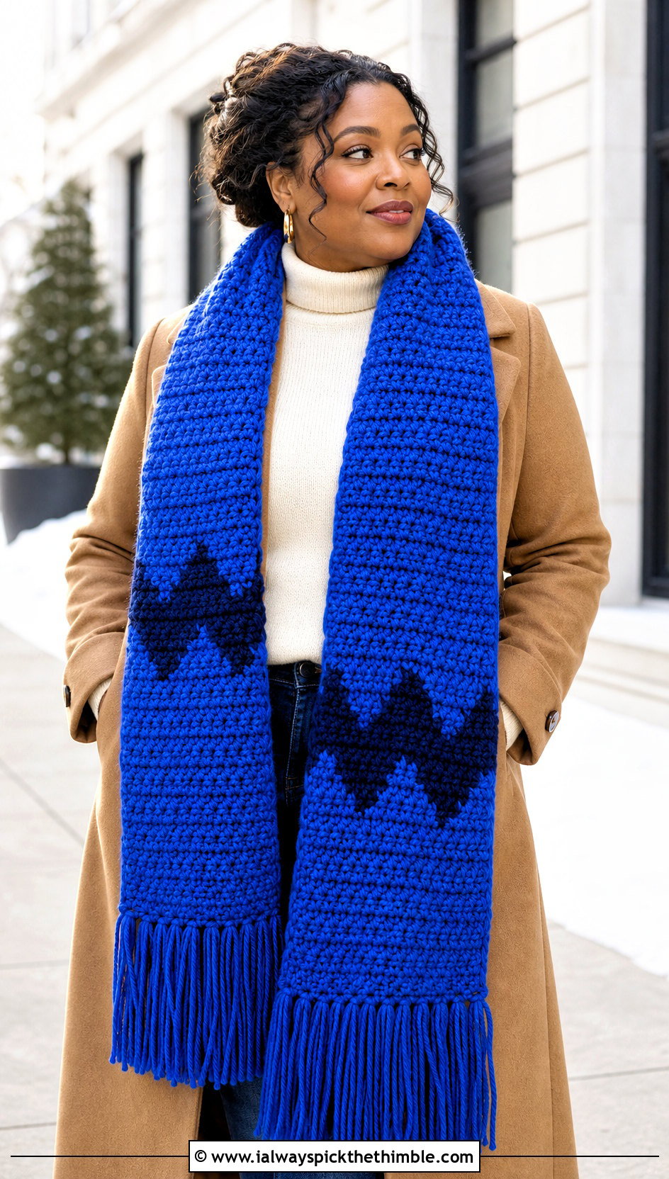 Chunky Fringe Charlie Brown Scarf With Wool Coat - 15 Crochet Charlie Brown Scarf outfit ideas