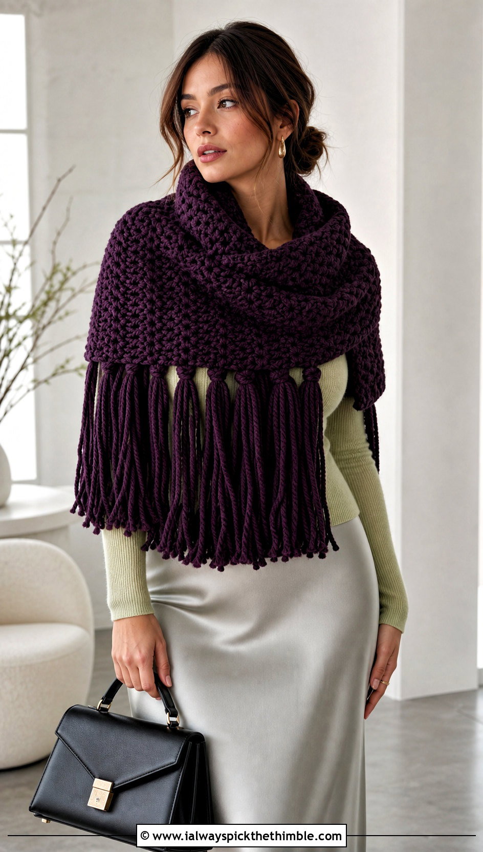Chunky Fringed Blanket Crochet Scarf With Slip Skirt - 15 Crochet Scarves Chunky Yarn outfit ideas
