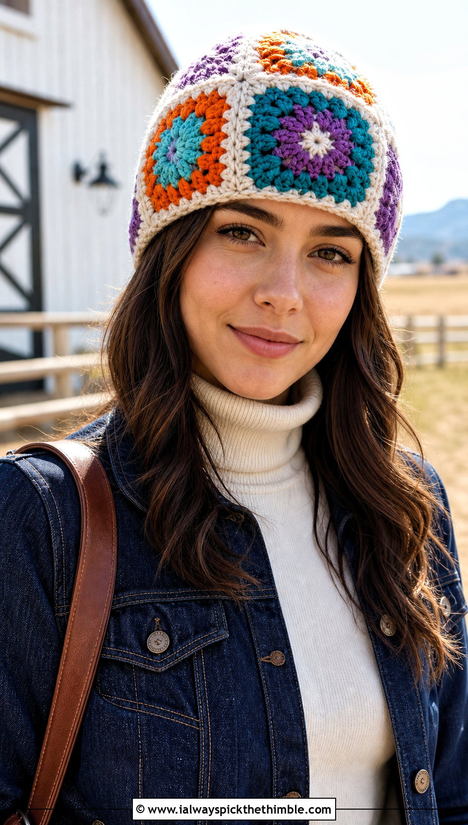 Chunky Granny Square Beanie With Western Jacket - 20 chunky yarn crochet beanie outfit ideas