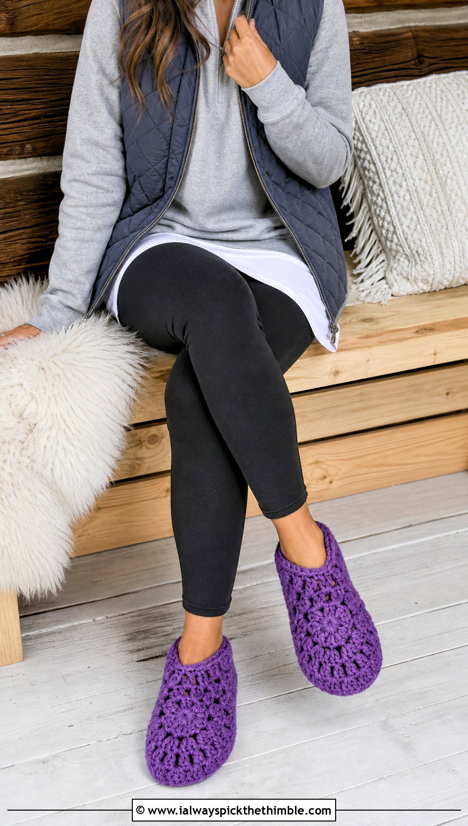 Chunky Granny Square Crochet Slippers With Leggings - 20 Easy Granny Square Crochet Slippers outfit ideas