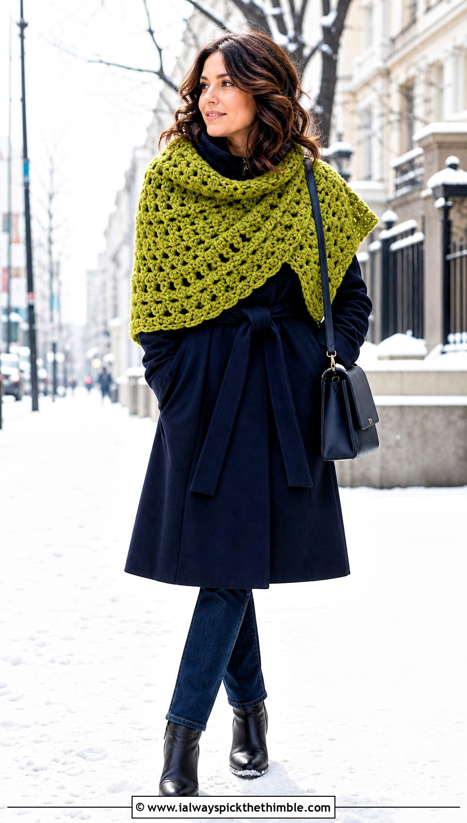 Chunky Half Circle Crochet Shawl With Belted Coat - 15 Half Circle Crochet Shawl outfit ideas