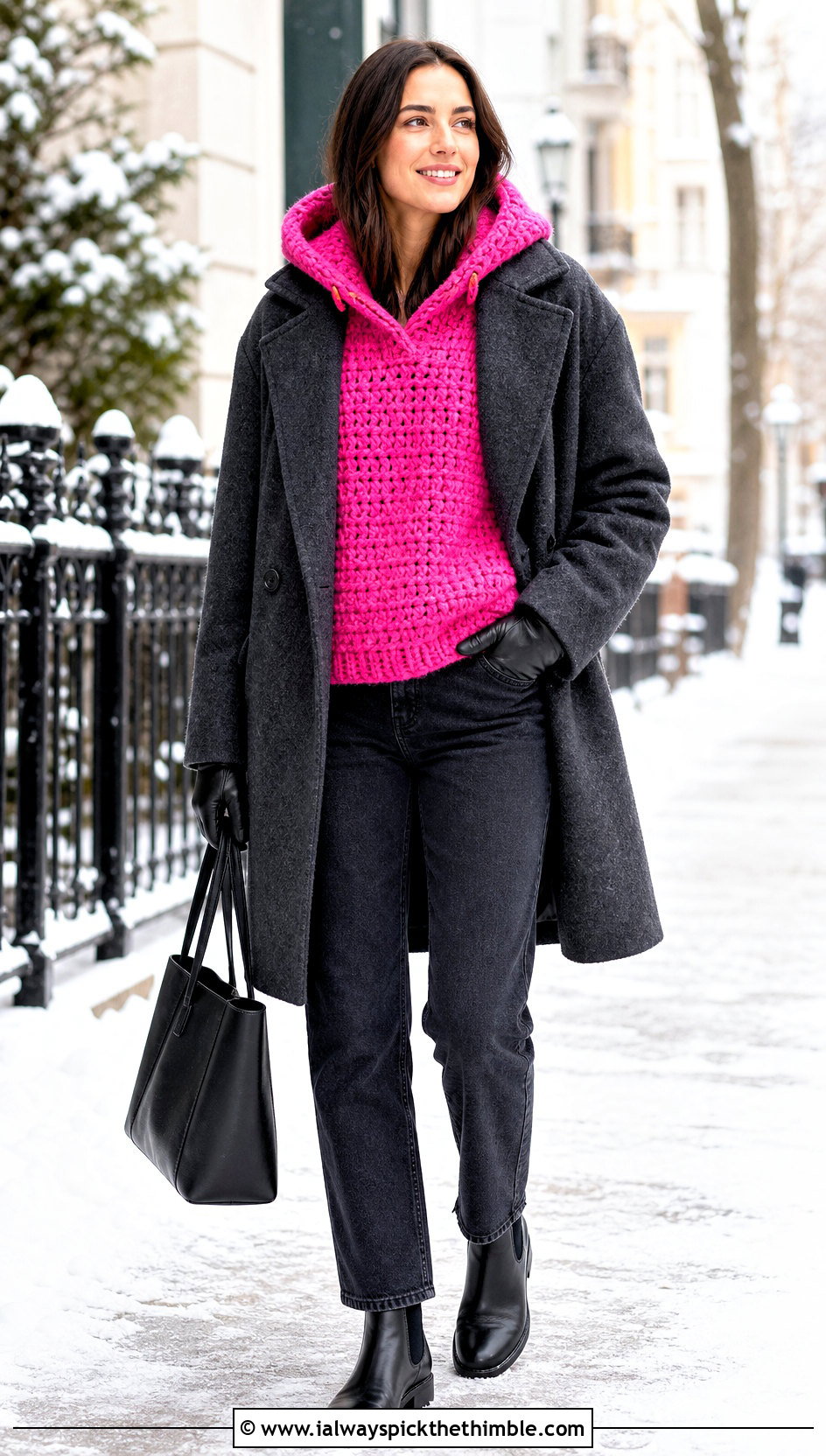 Chunky Hooded Crochet Sweater With Wool Coat - 20 Hooded Crochet Sweater outfit ideas