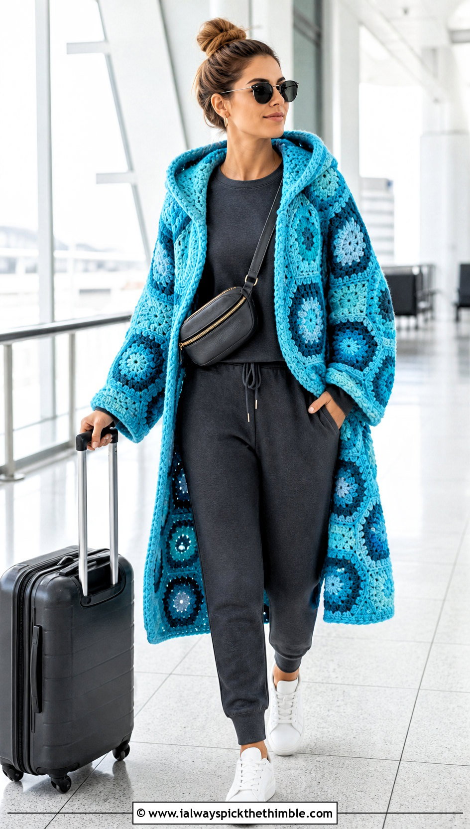 Chunky Hooded Granny Hexagon Cardigan With Joggers - 20 chunky crochet hexagon cardigan outfit ideas