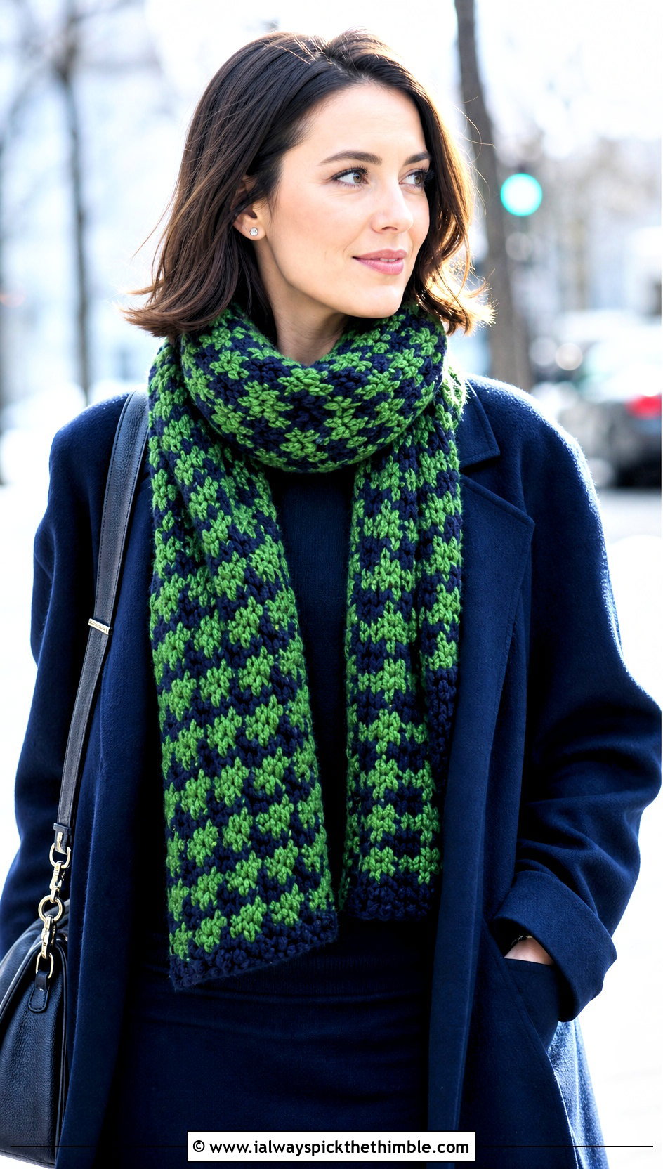 Chunky Houndstooth Crochet Scarf With Sweater Dress - 15 Houndstooth Crochet Scarf outfit ideas