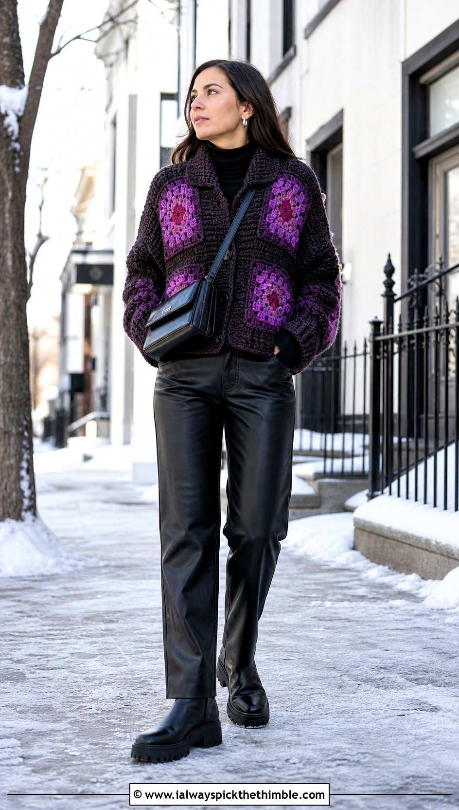 Chunky Howls Crochet Jacket With Leather Pants - 20 Howl's Crochet Jacket outfit ideas
