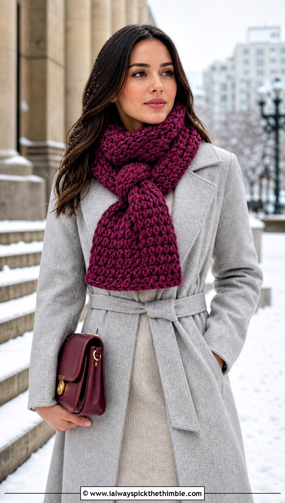 Chunky Keyhole Crochet Scarf With Sweater Dress - 15 Key Hole Crochet Scarf outfit ideas