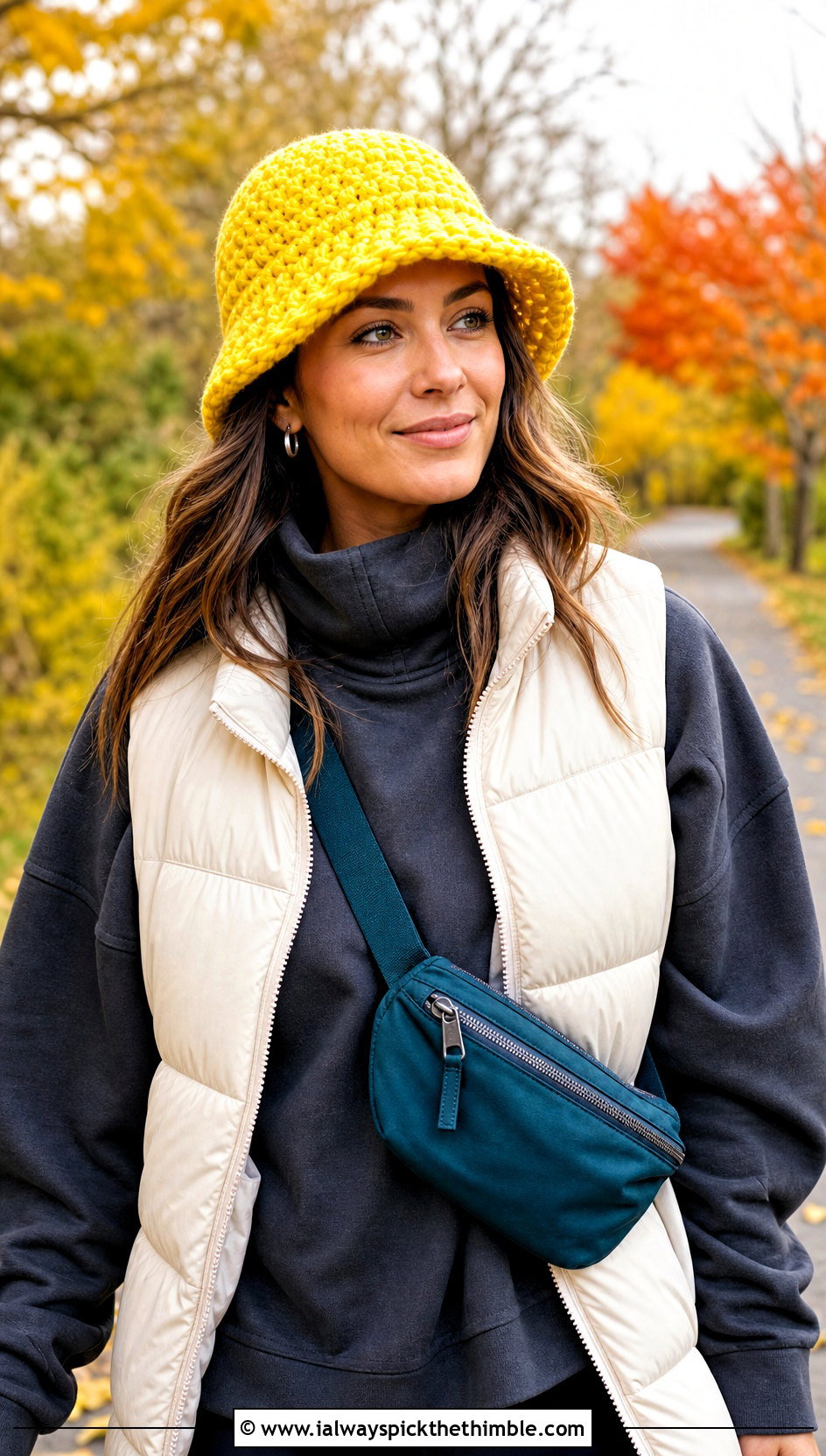 Chunky Lemon Bucket Hat With Puffer Vest And Leggings - 20 Lemon Crochet Bucket Hat outfit ideas
