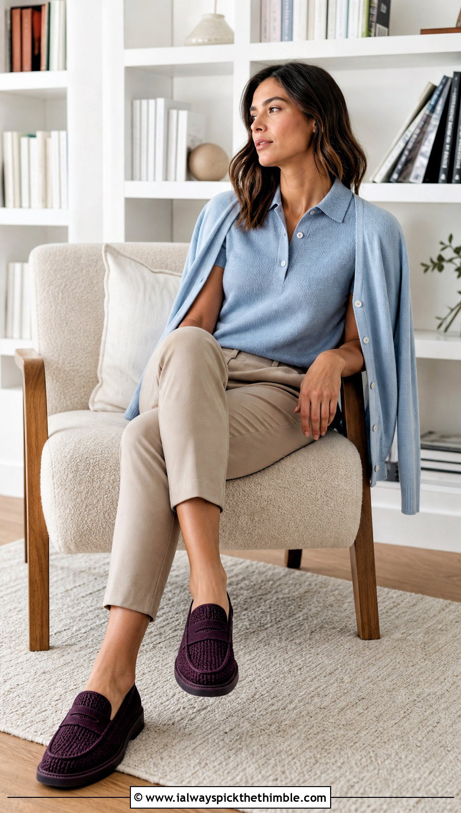 Chunky Loafer Crochet Slippers With Knit Polo And Chinos - 20 chunky crochet slippers outfit ideas