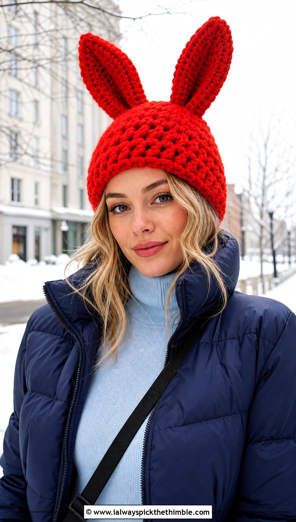 Chunky Louise Crochet Bunny Ear Hat With Puffer Jacket - 20 Louise Crochet Hat outfit ideas