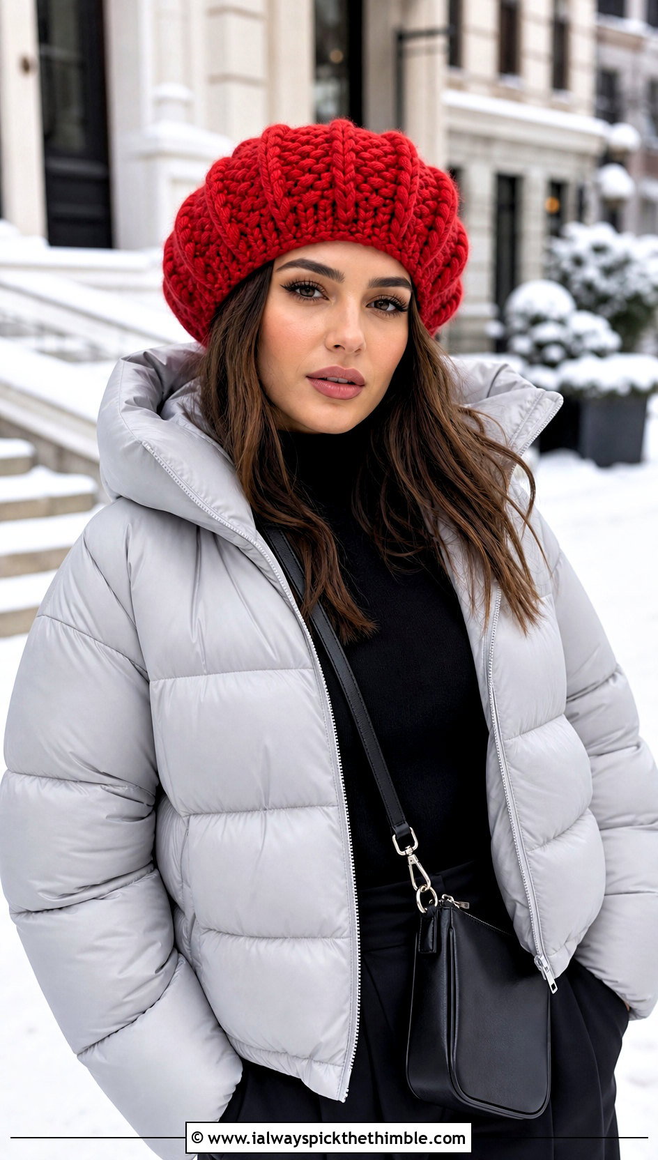 Chunky Magnolia Crochet Beret With Puffer Jacket - 15 magnolia crochet beret outfit ideas