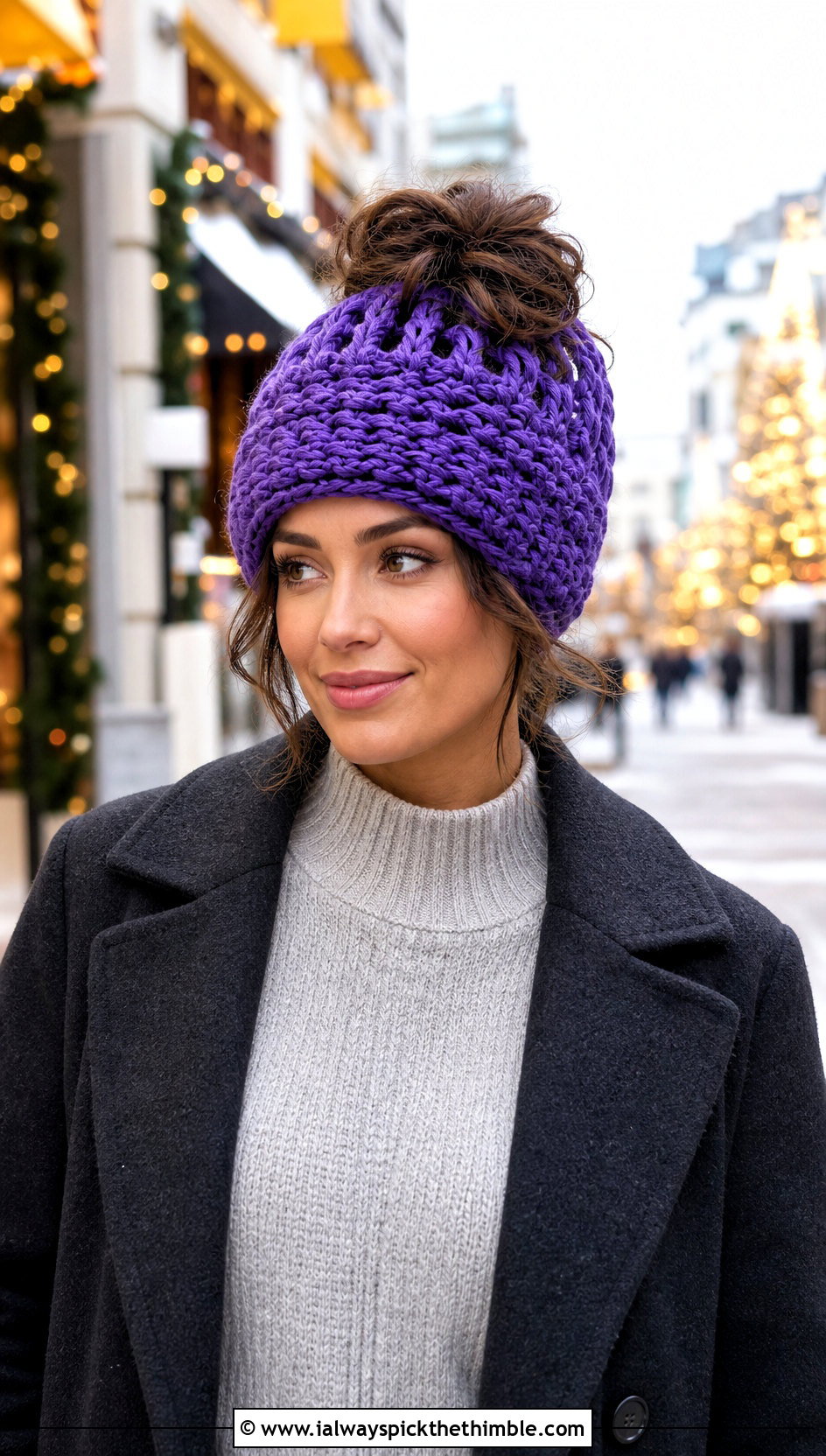 Chunky Messy Bun Crochet Hat With Sweater Dress - 20 messy bun crochet hat with hair tie outfit ideas