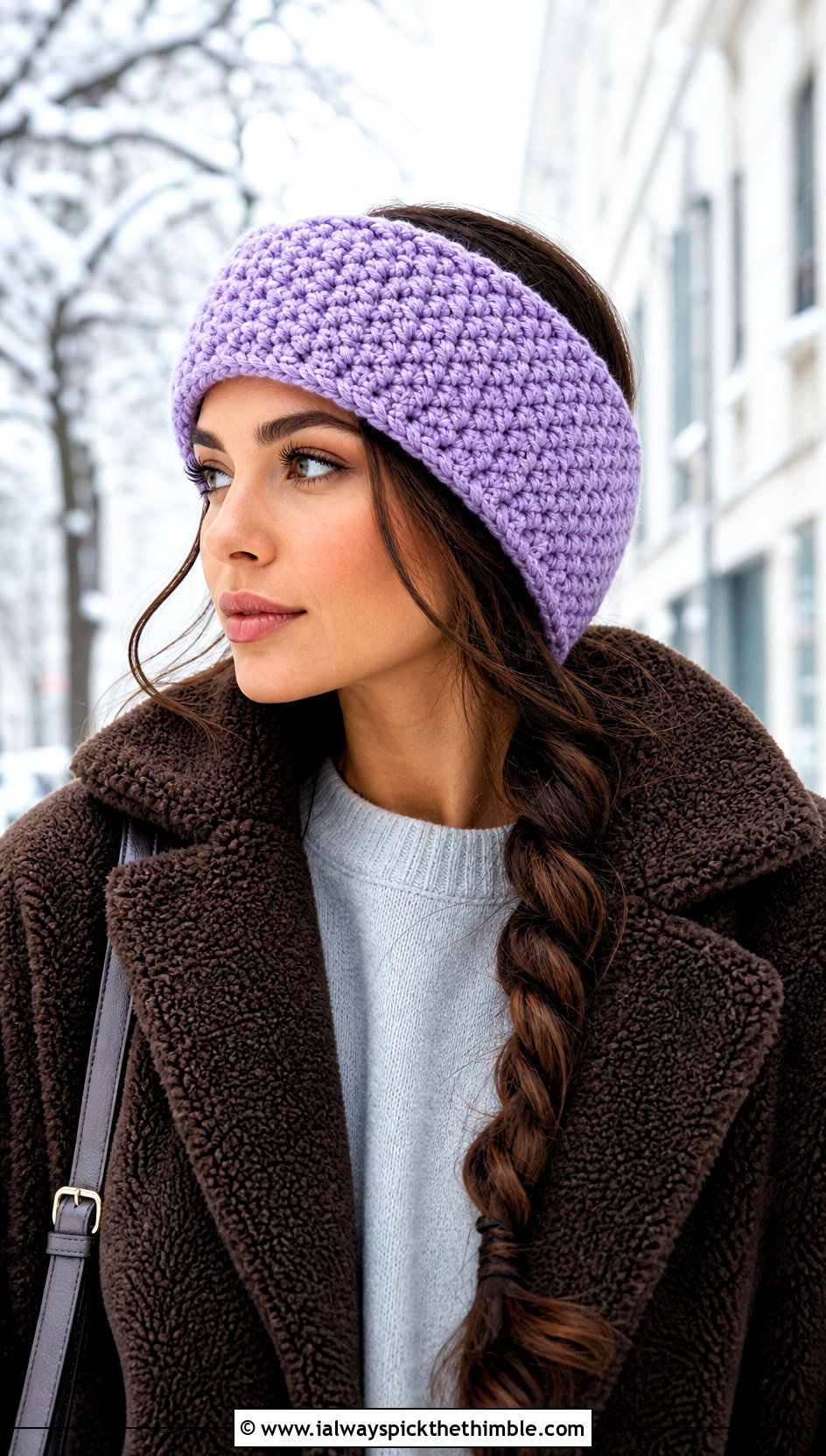 Chunky Moss Stitch Crochet Ear Warmer With Shearling Coat - 15 Quick And Easy Crochet Ear Warmers outfit ideas