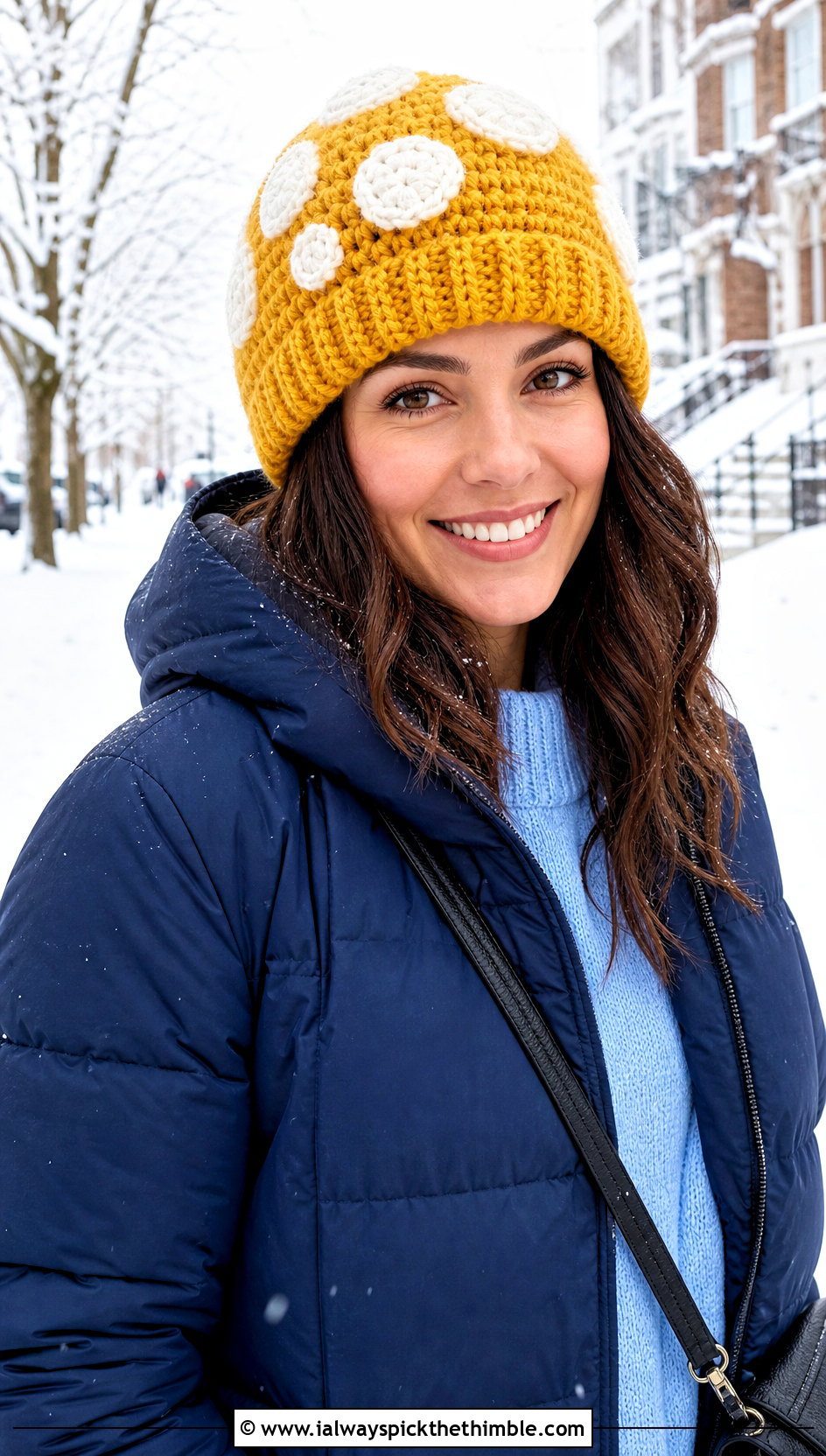 Chunky Mushroom Crochet Cap With Puffer Coat - 20 Mushroom Crochet Cap outfit ideas