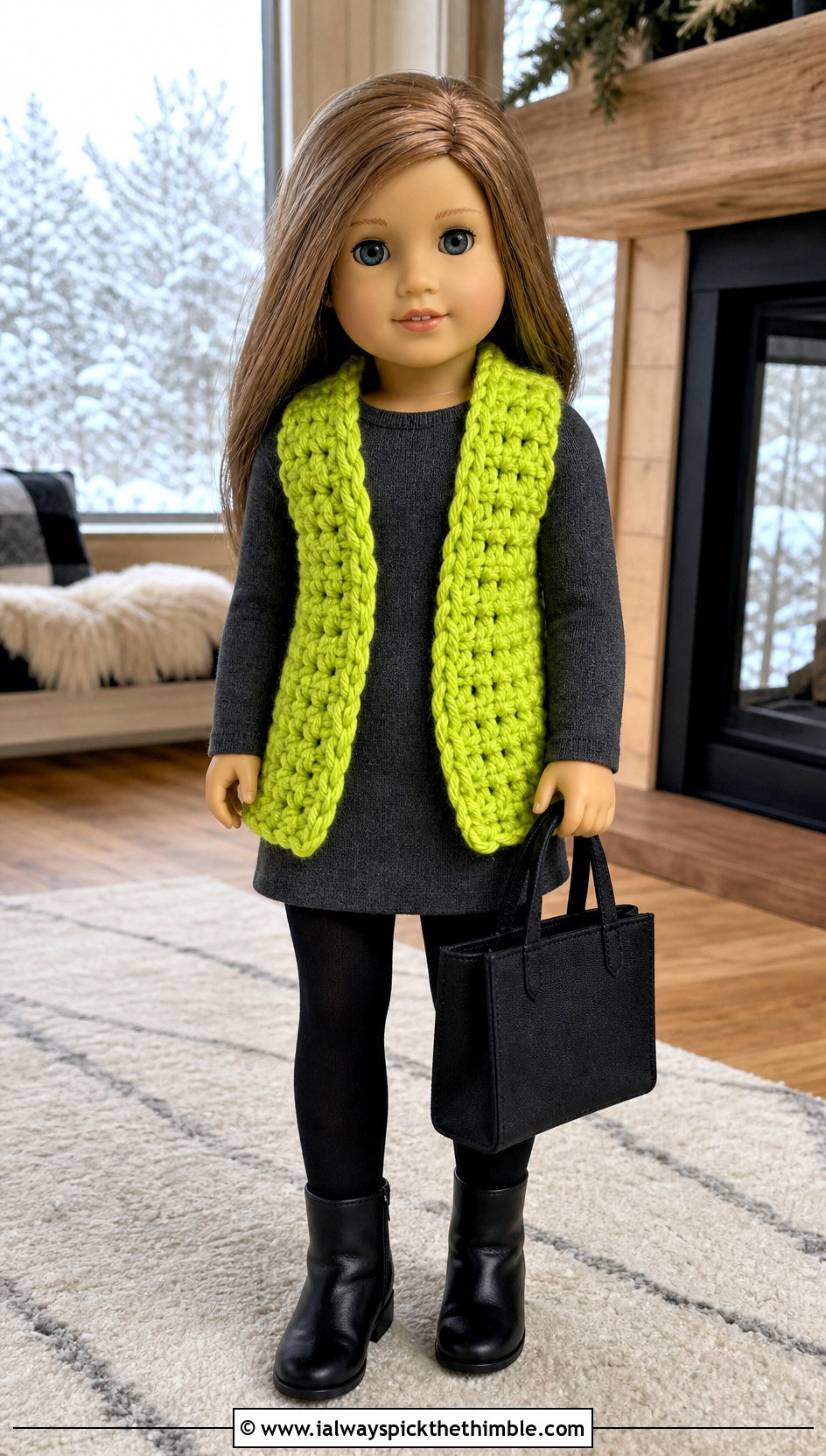 Chunky Open Front Crochet Doll Vest With Knit Dress - 20 crochet doll vest outfit ideas
