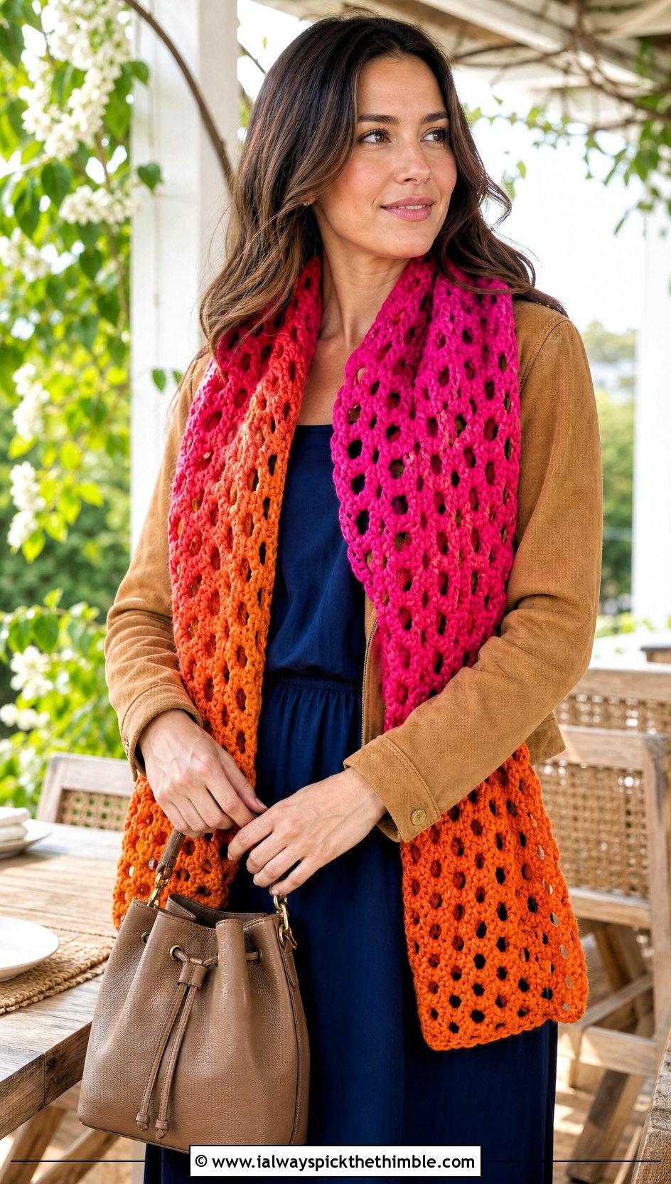 Chunky Open Stitch Crochet Scarf With Maxi Dress - 20 Chunky Yarn Crochet Scarf outfit ideas