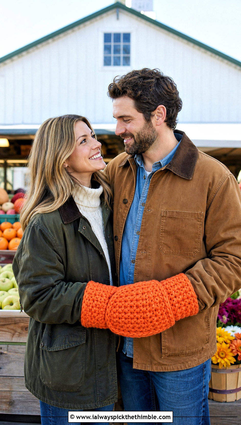 Chunky Oversized Couple Mittens With Barn Jackets - 20 crochet couple mittens outfit ideas