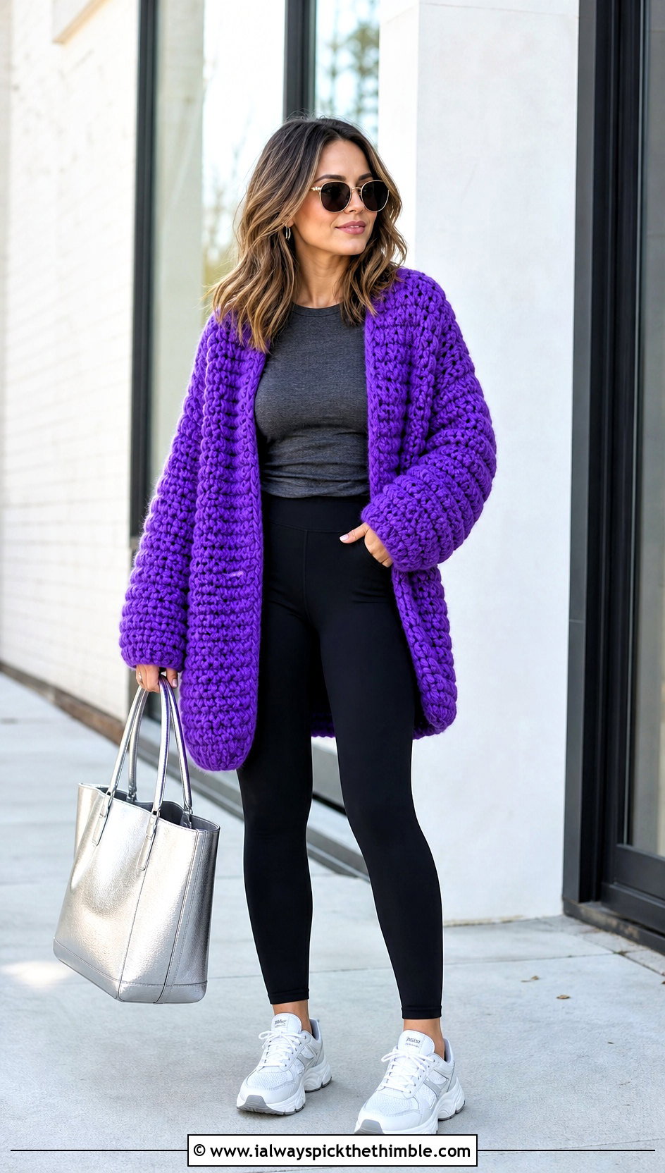 Chunky Oversized Crochet Cardigan With Leggings - 25 crochet cardigan ideas