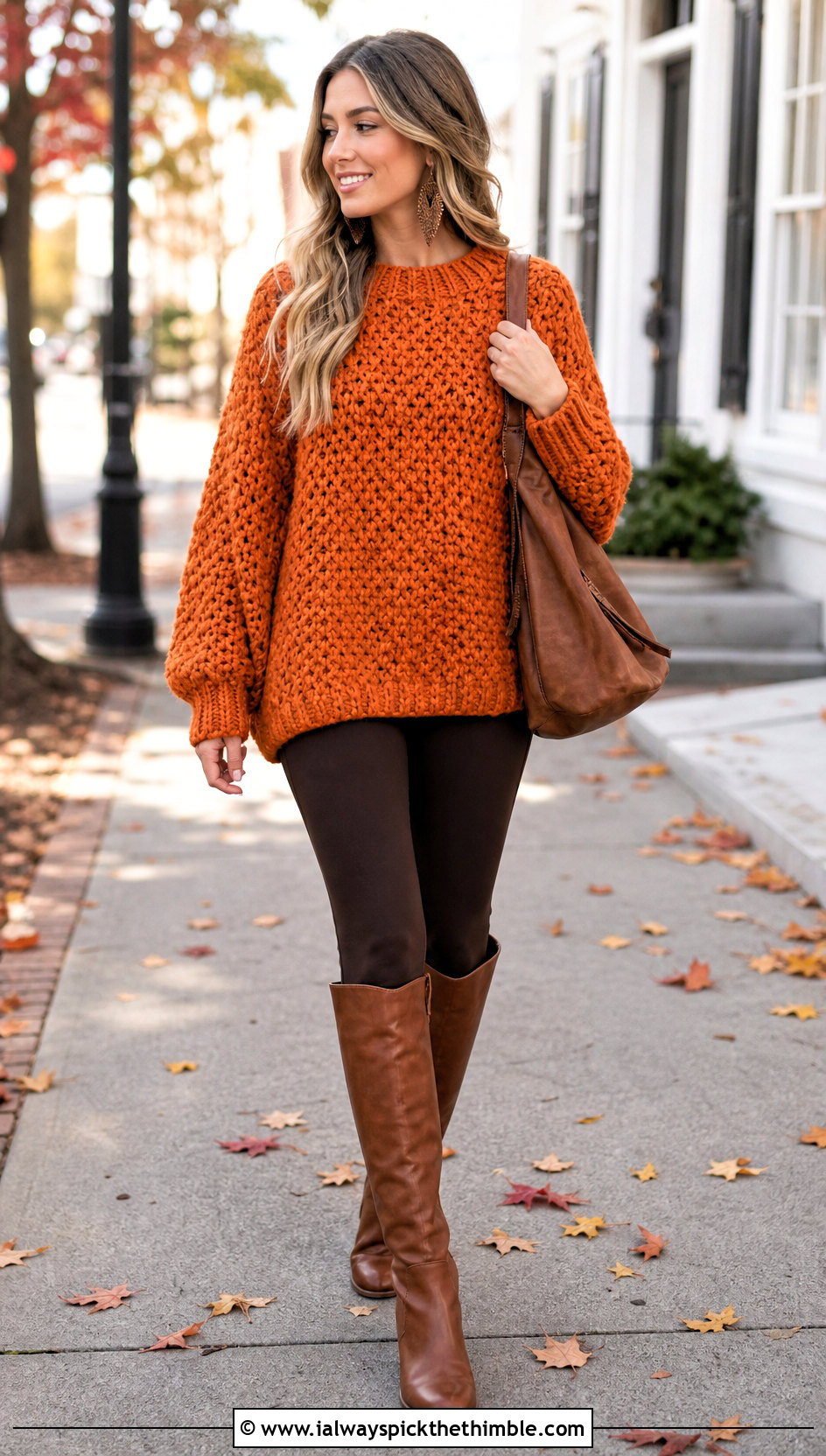 Chunky Oversized Crochet Sweater With Leggings And Tall Boots - 15 Boho Style Crochet Sweater outfit ideas