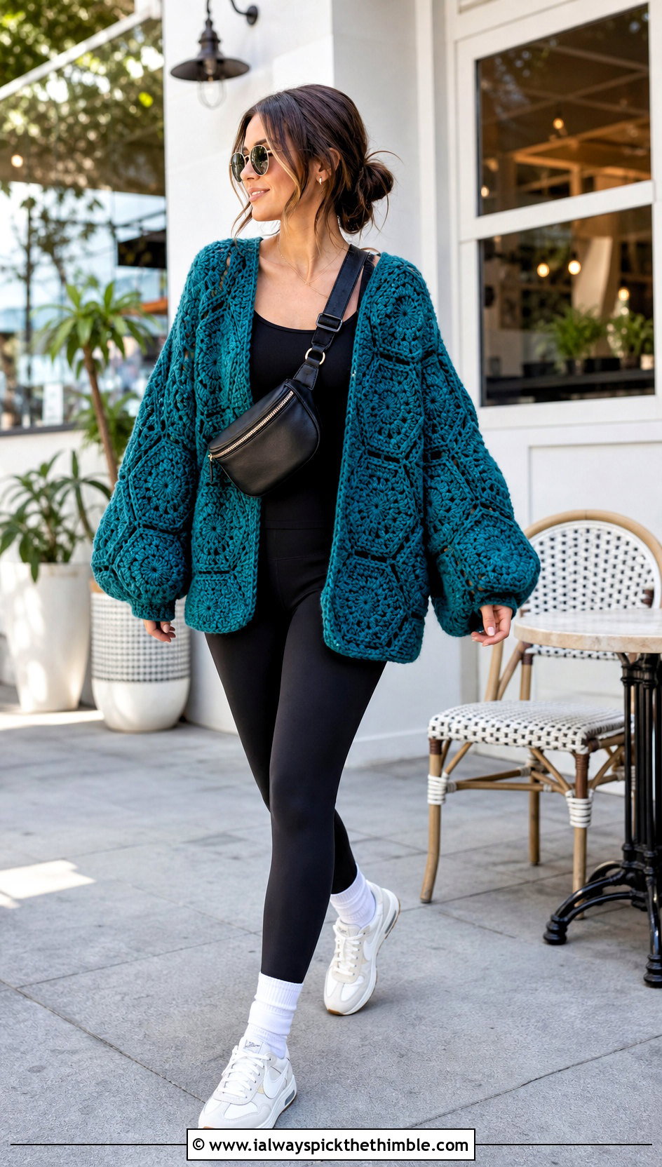 Chunky Oversized Hexagon Cardigan With Leggings - 20 chunky crochet hexagon cardigan outfit ideas