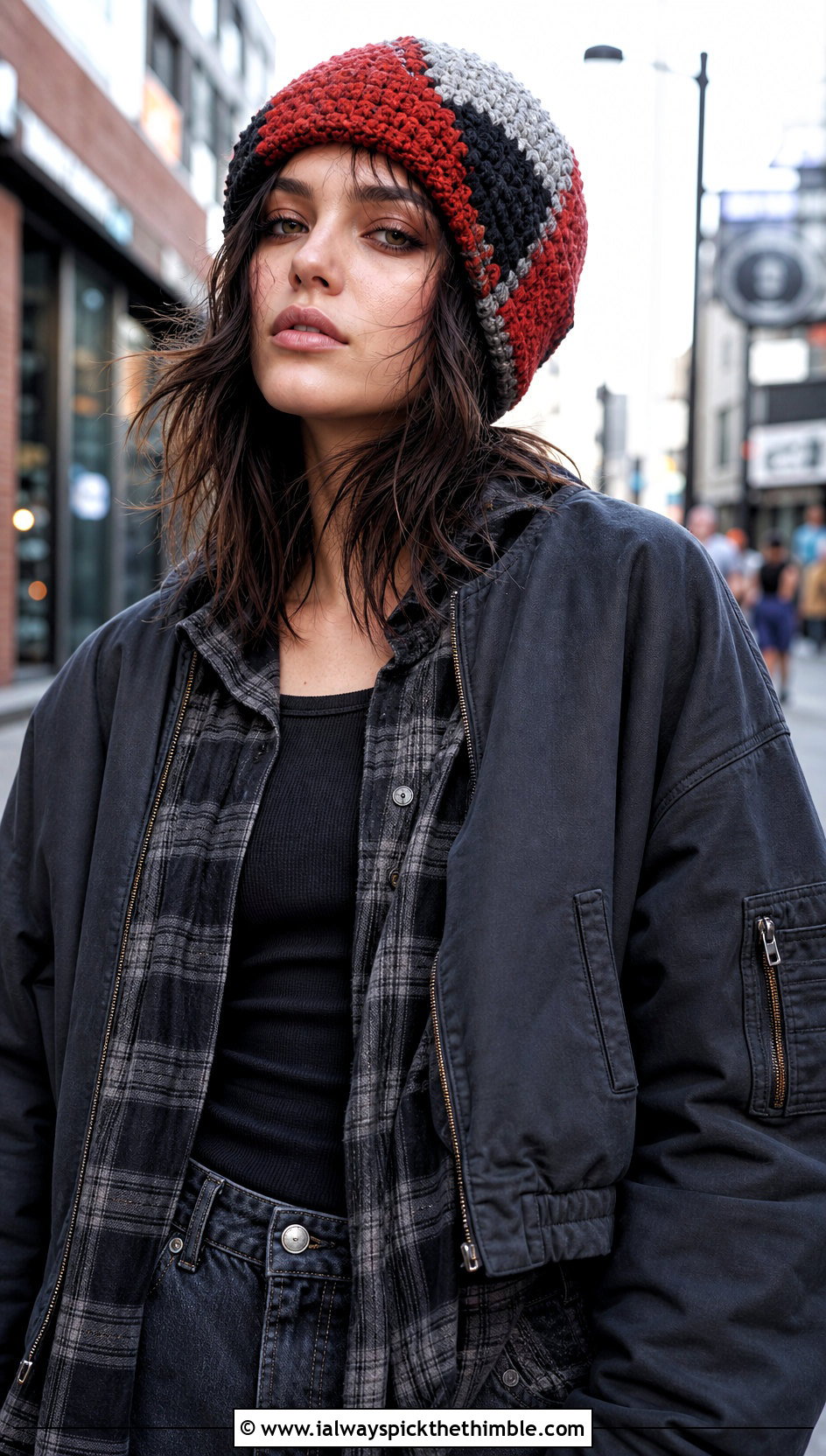 Chunky Patchwork Crochet Beanie With Grunge Layers - 25 chunky crochet beanie outfit ideas
